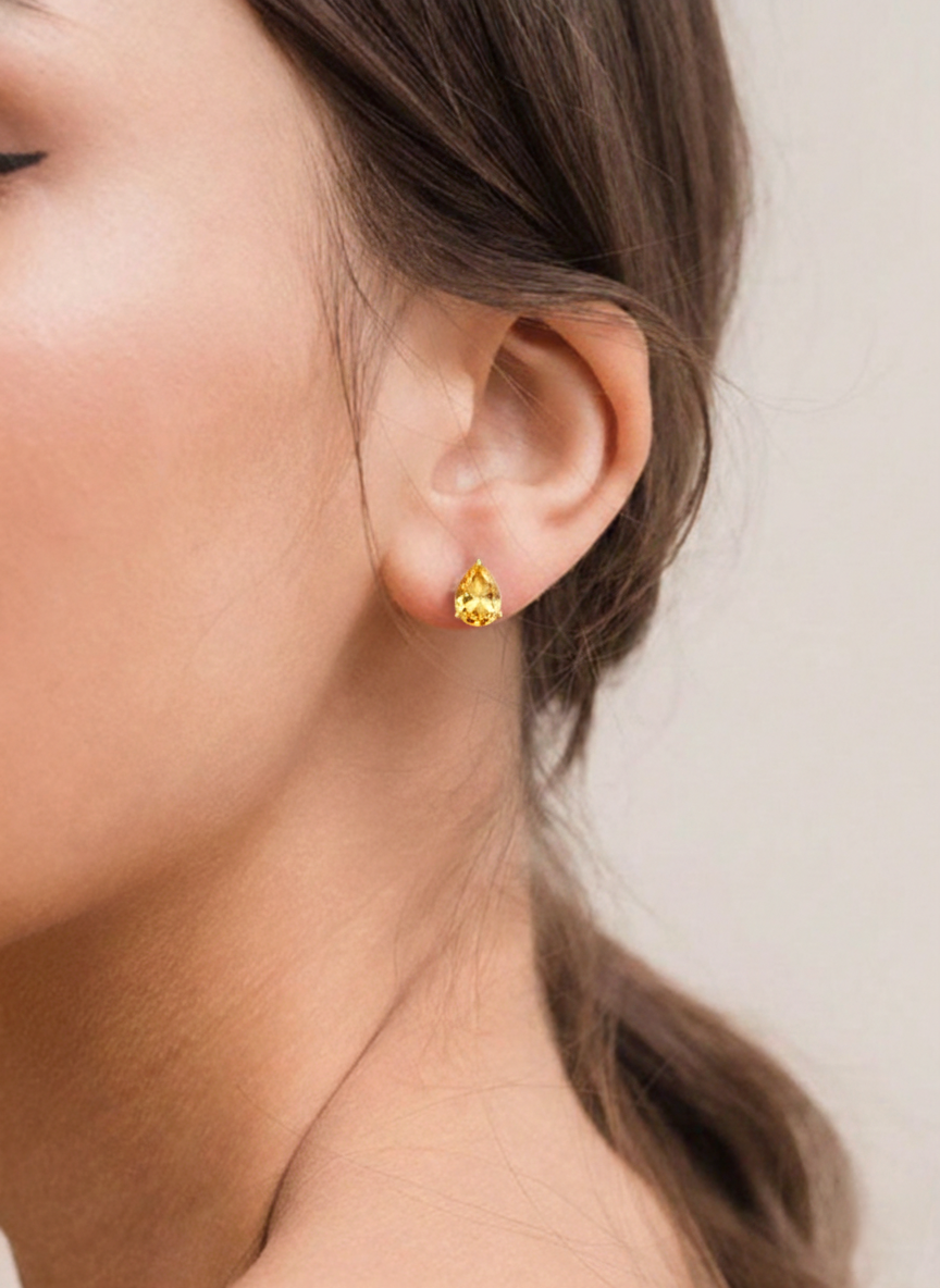 Citrine Pear Solitaire Stud Earring in 925 Sterling Silver 10X8 MM 5.35ct
