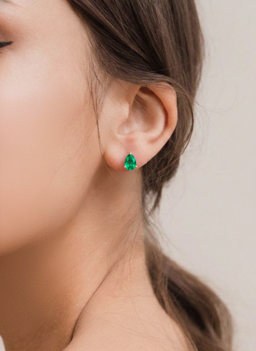 Emerald Pear Solitaire Stud Earring in 925 Sterling Silver 10X8 MM 5.35ct