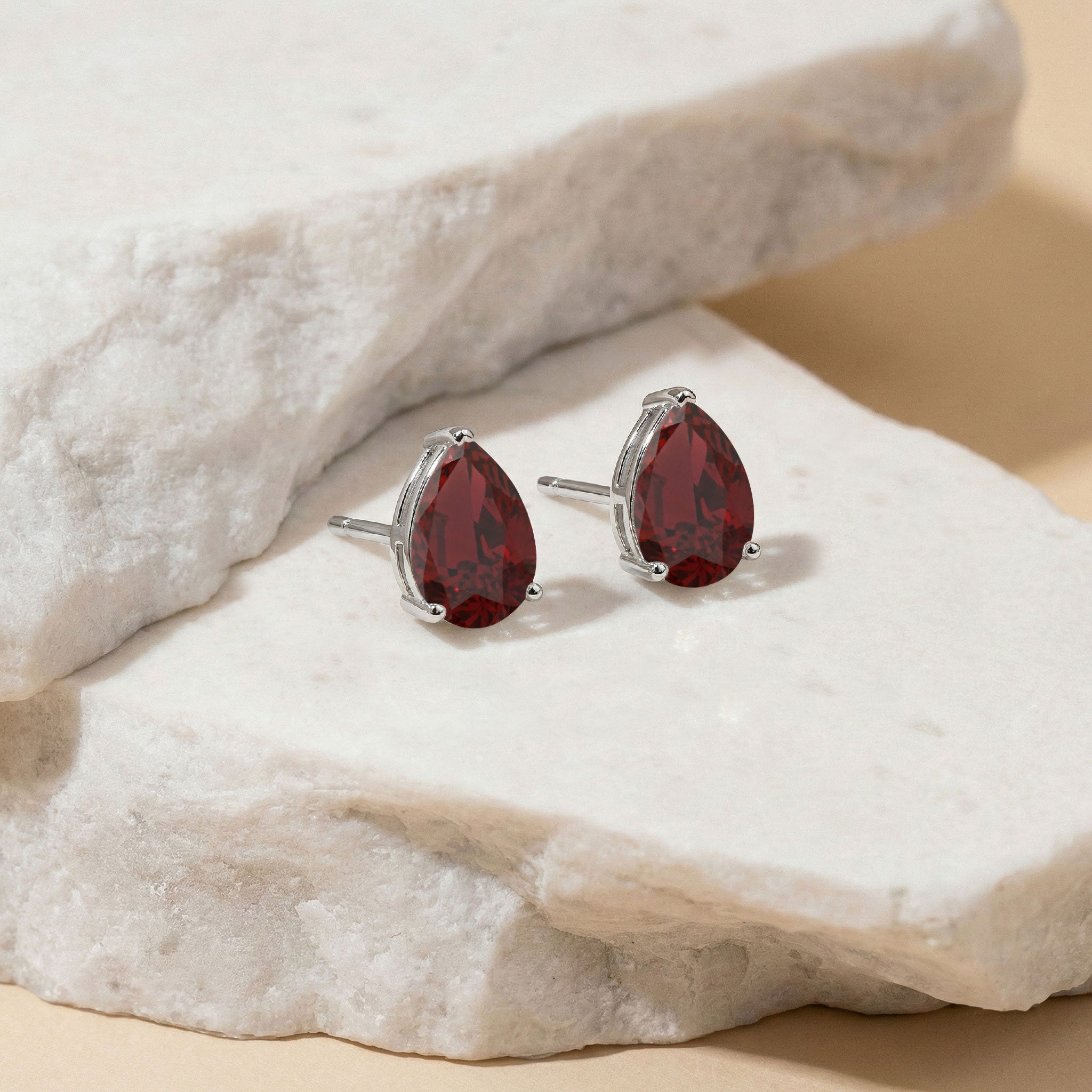 Garnet stone earrings sterling silver pear design