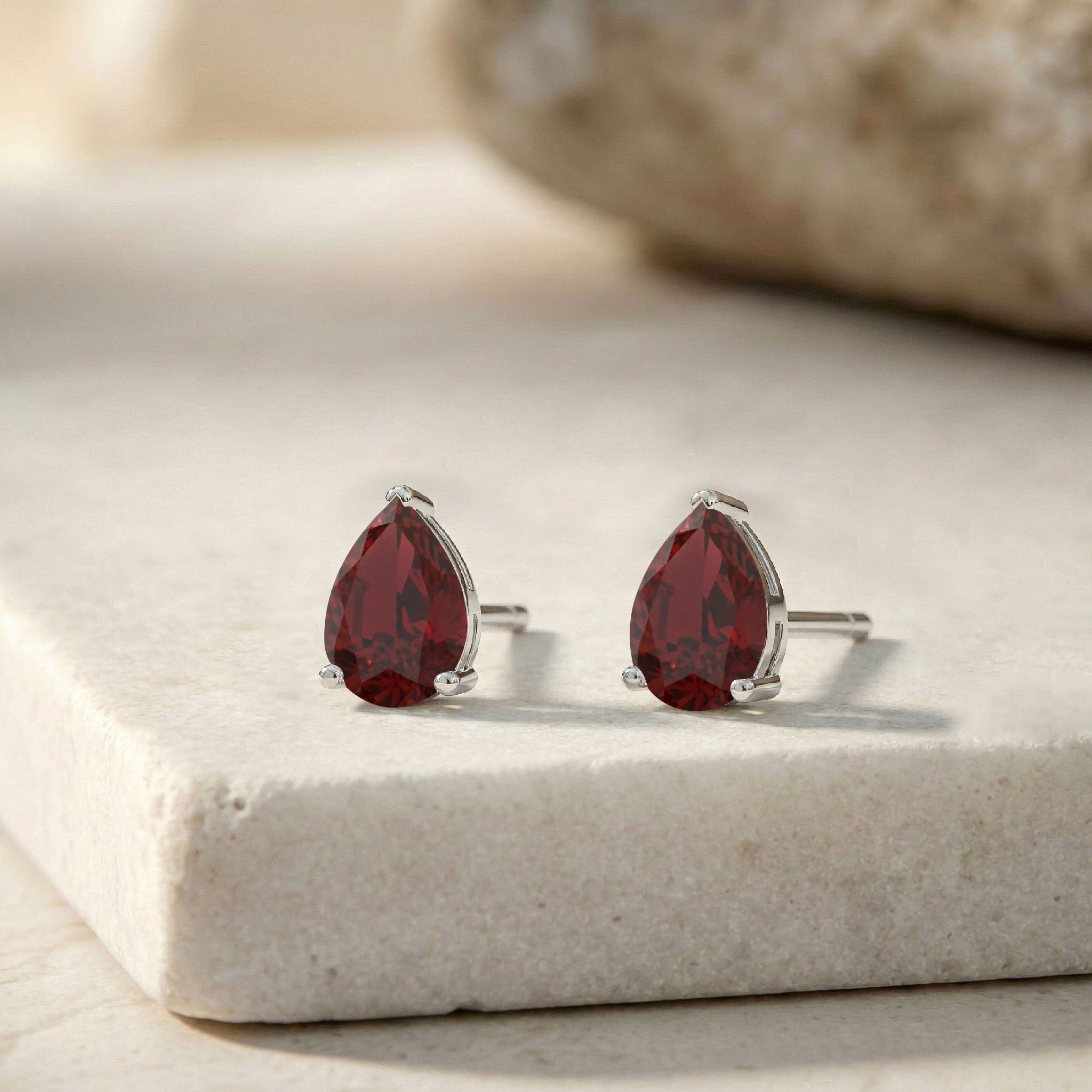 Garnet Pear Solitaire Stud Earring in 925 Sterling Silver 10X8 MM 5.35ct