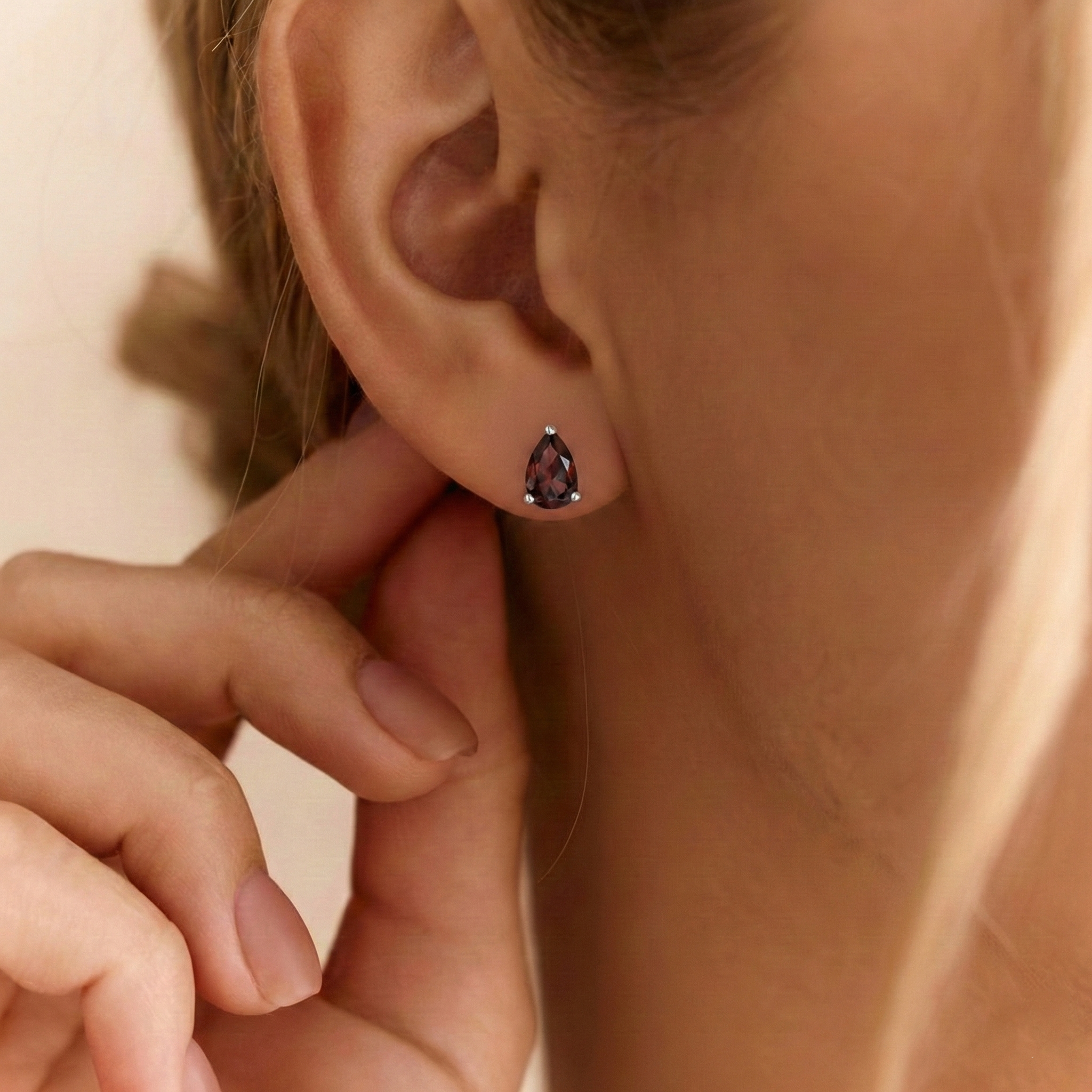 Garnet Pear Solitaire Stud Earring in 925 Sterling Silver 10X8 MM 5.35ct