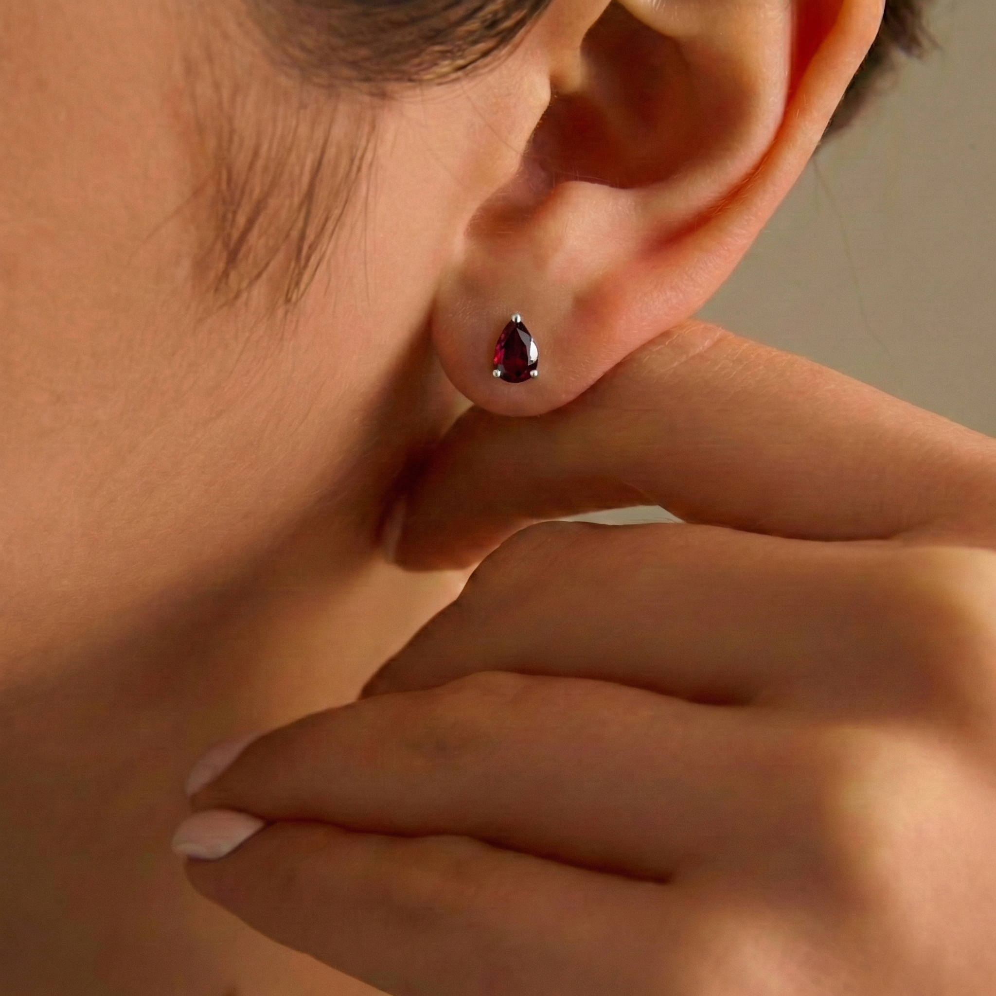 Garnet Pear Solitaire Stud Earring in 925 Sterling Silver 10X8 MM 5.35ct