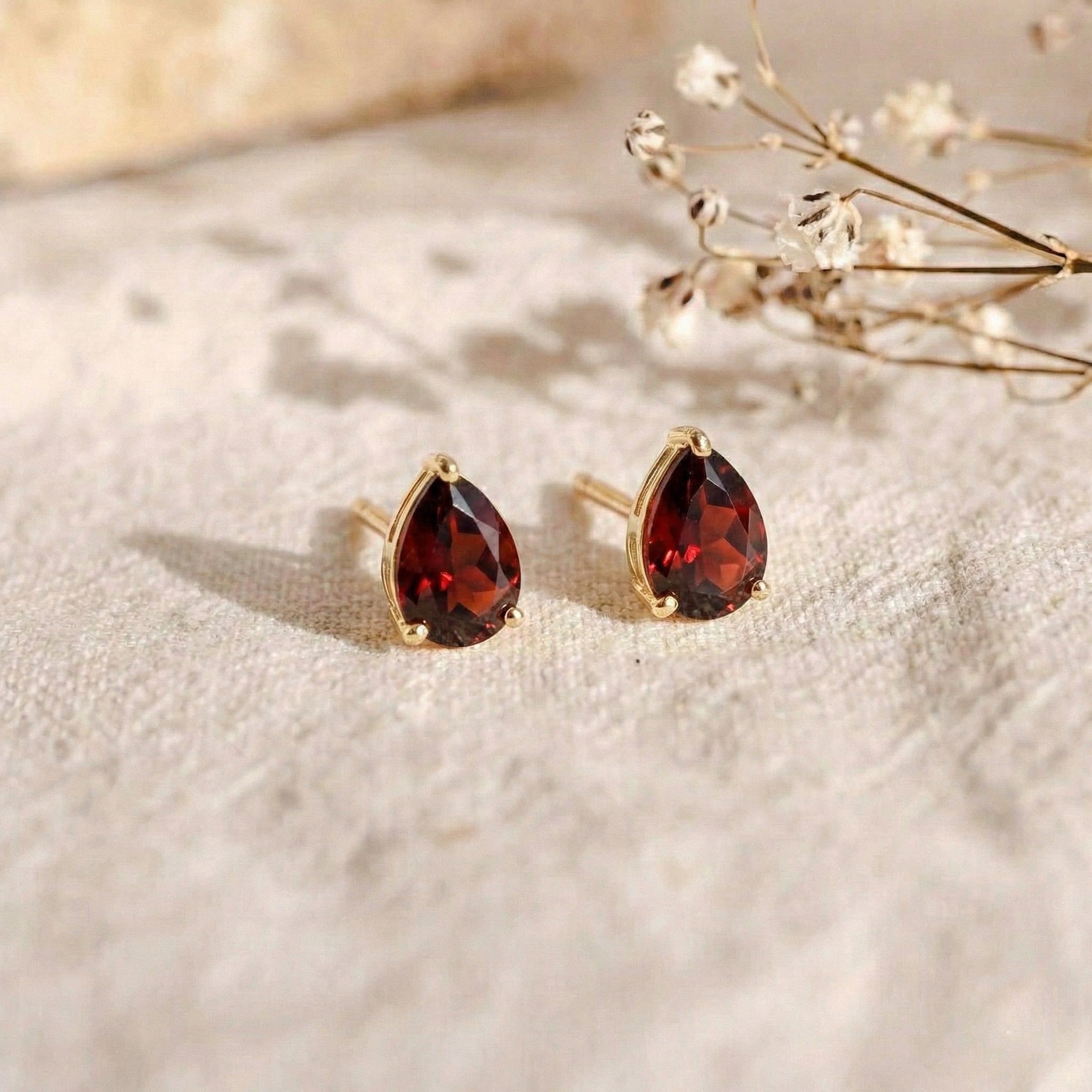 Garnet Pear Solitaire Stud Earring in 925 Sterling Silver 10X8 MM 5.35ct