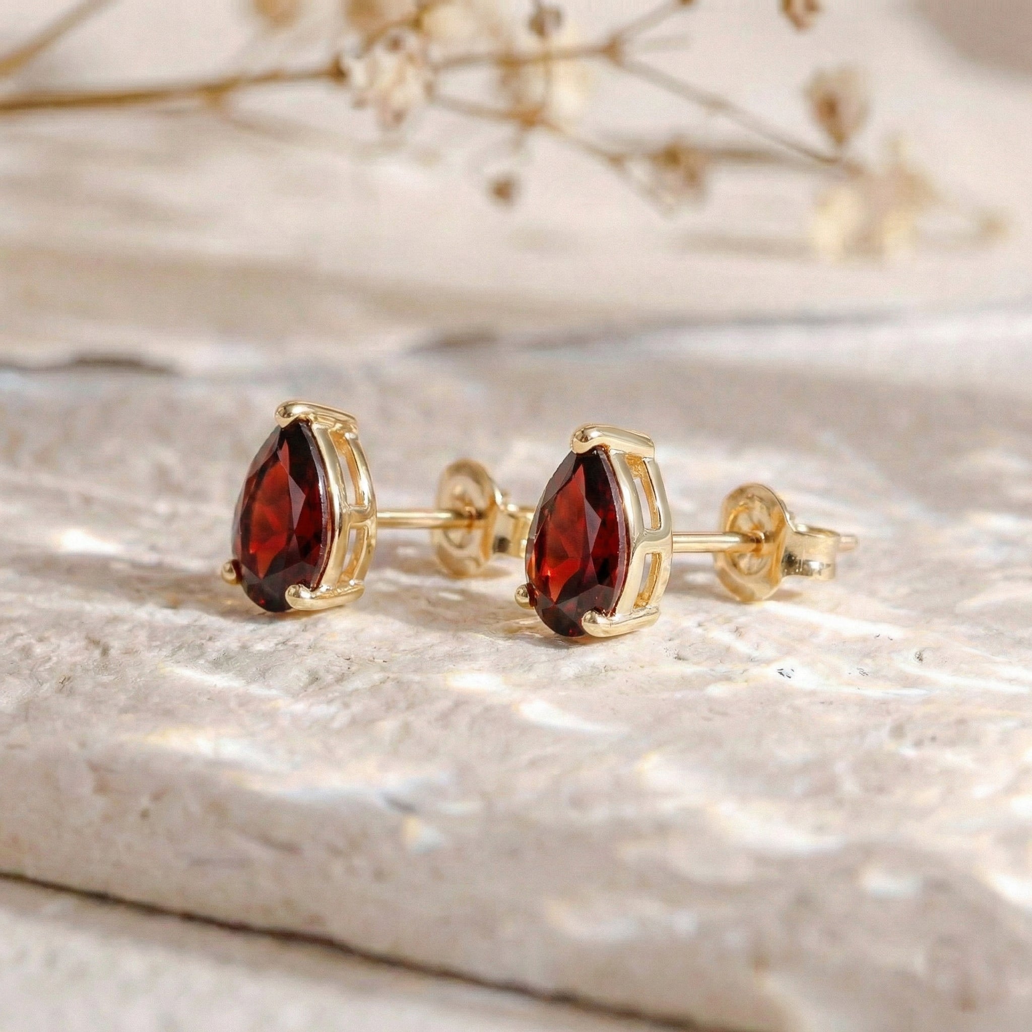 Garnet Pear Solitaire Stud Earring in 925 Sterling Silver 10X8 MM 5.35ct
