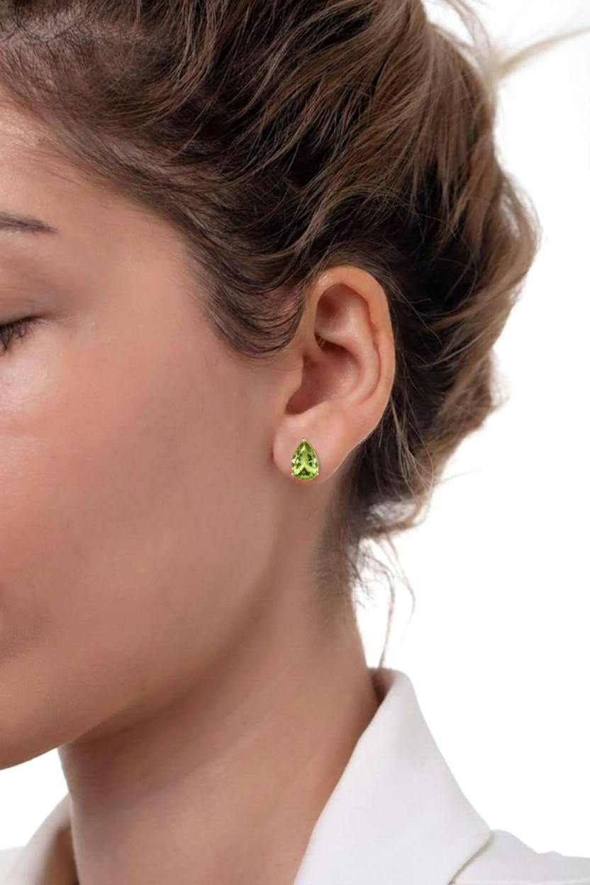 Peridot Pear Solitaire Stud Earring in 925 Sterling Silver 10X8 MM 5.35ct