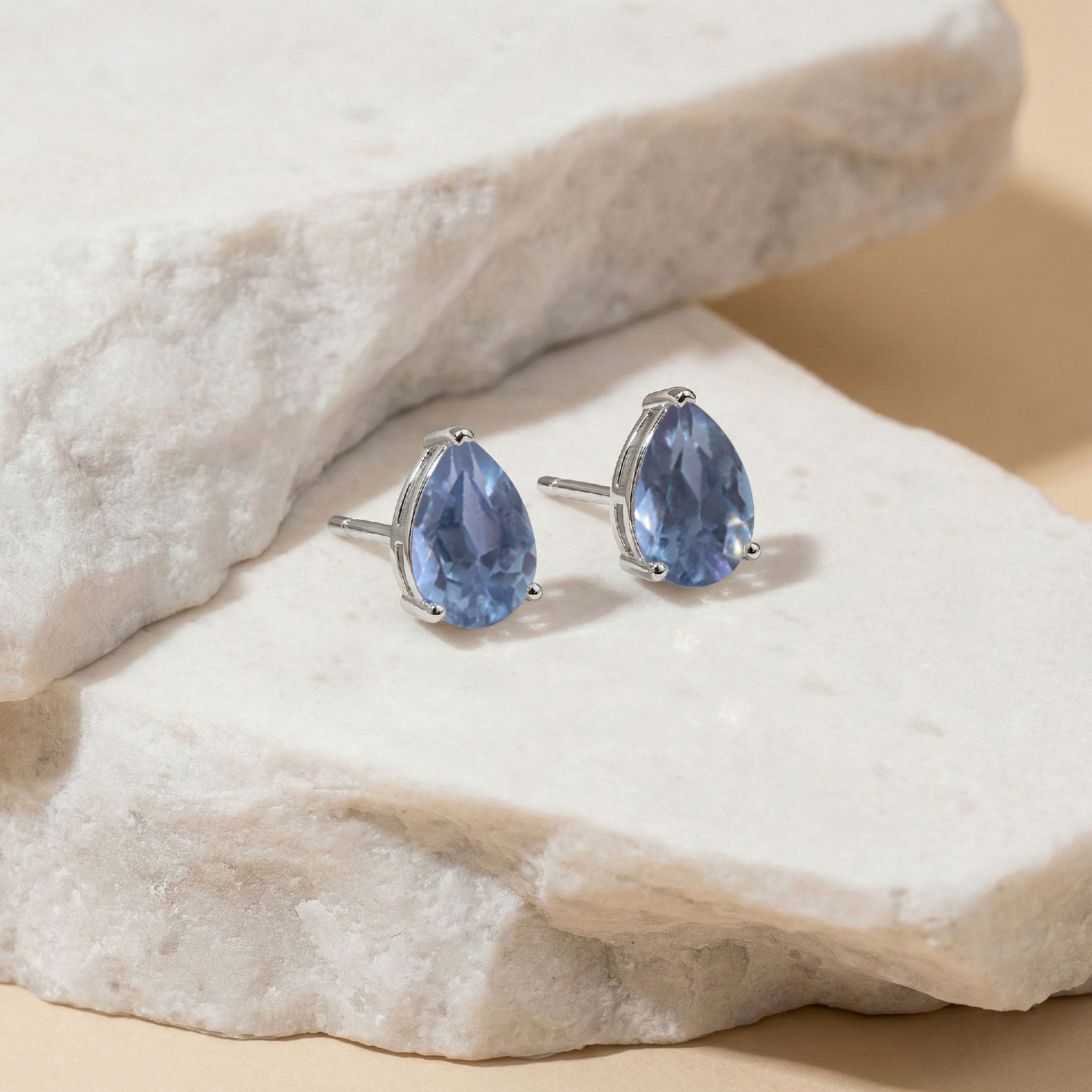 Alexandrite Pear Solitaire Stud Earring in 925 Sterling Silver 10X8 MM 5.35ct