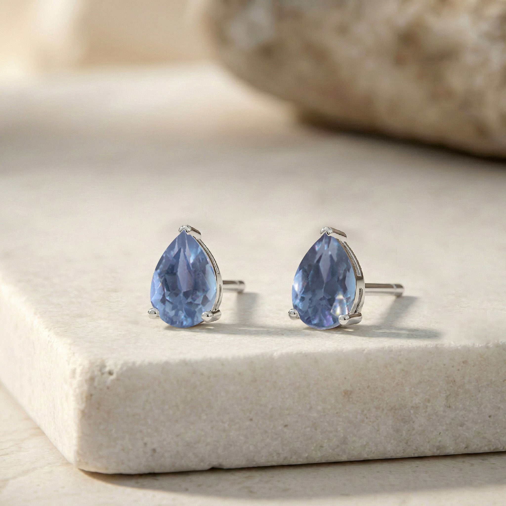 Alexandrite Pear Solitaire Stud Earring in 925 Sterling Silver 10X8 MM 5.35ct