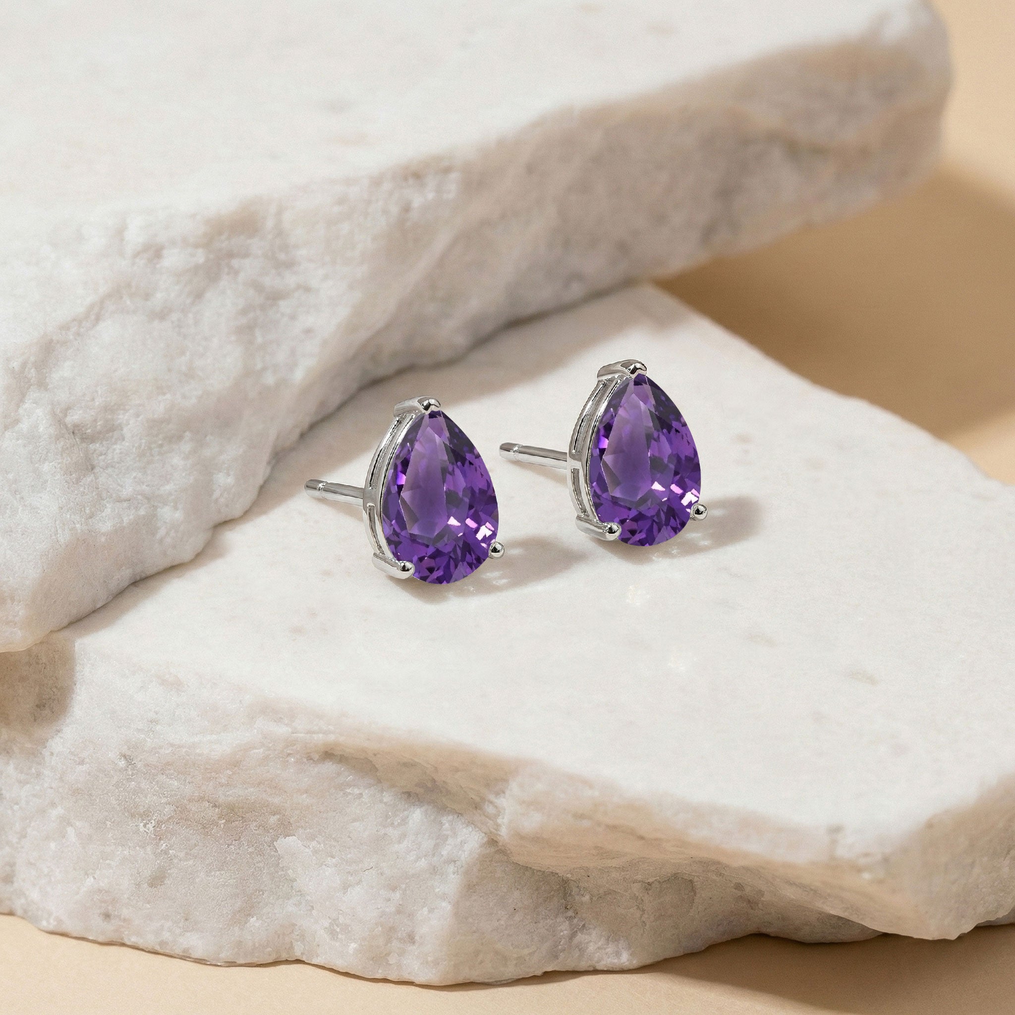 Amethyst Pear Solitaire Stud Earring in 925 Sterling Silver 10X8 MM 5.35ct