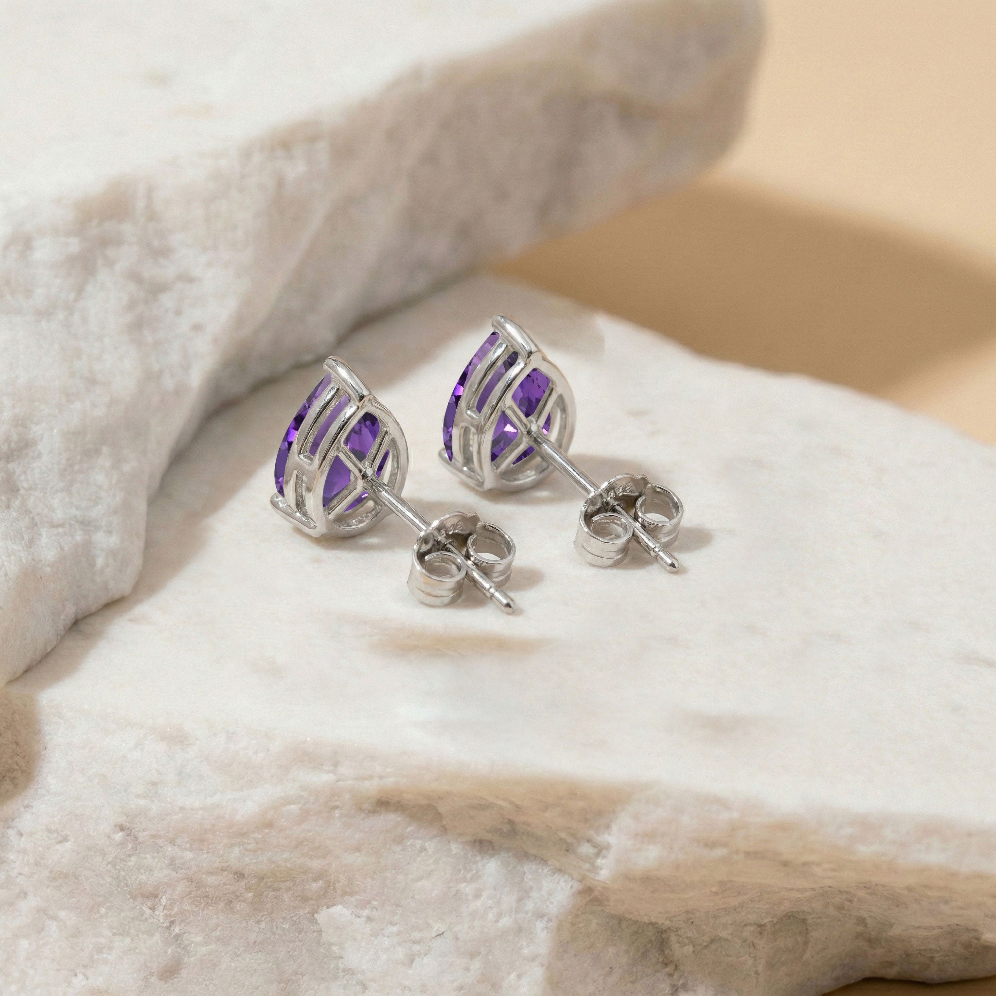 Amethyst Pear Solitaire Stud Earring in 925 Sterling Silver 10X8 MM 5.35ct