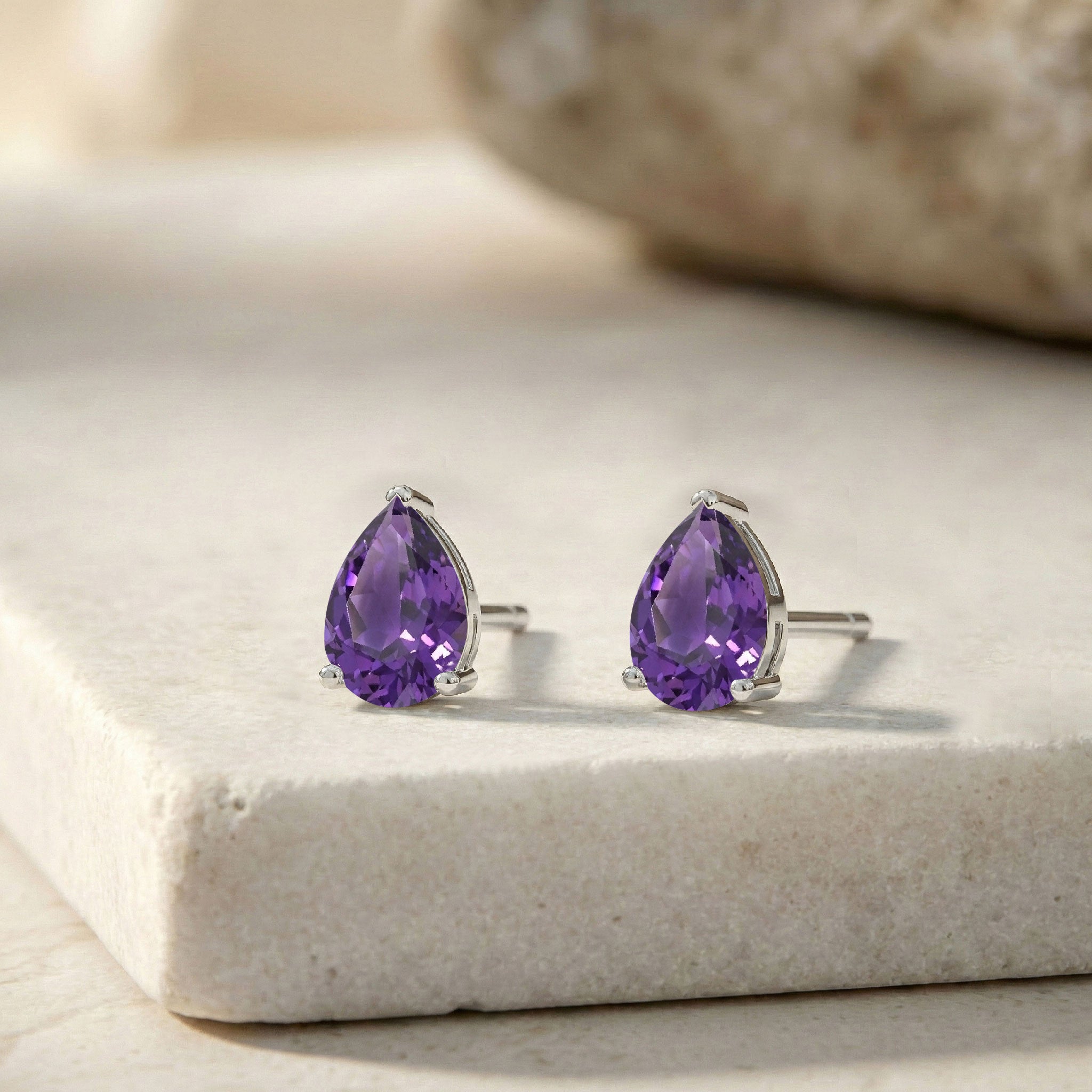 Amethyst Pear Solitaire Stud Earring in 925 Sterling Silver 10X8 MM 5.35ct