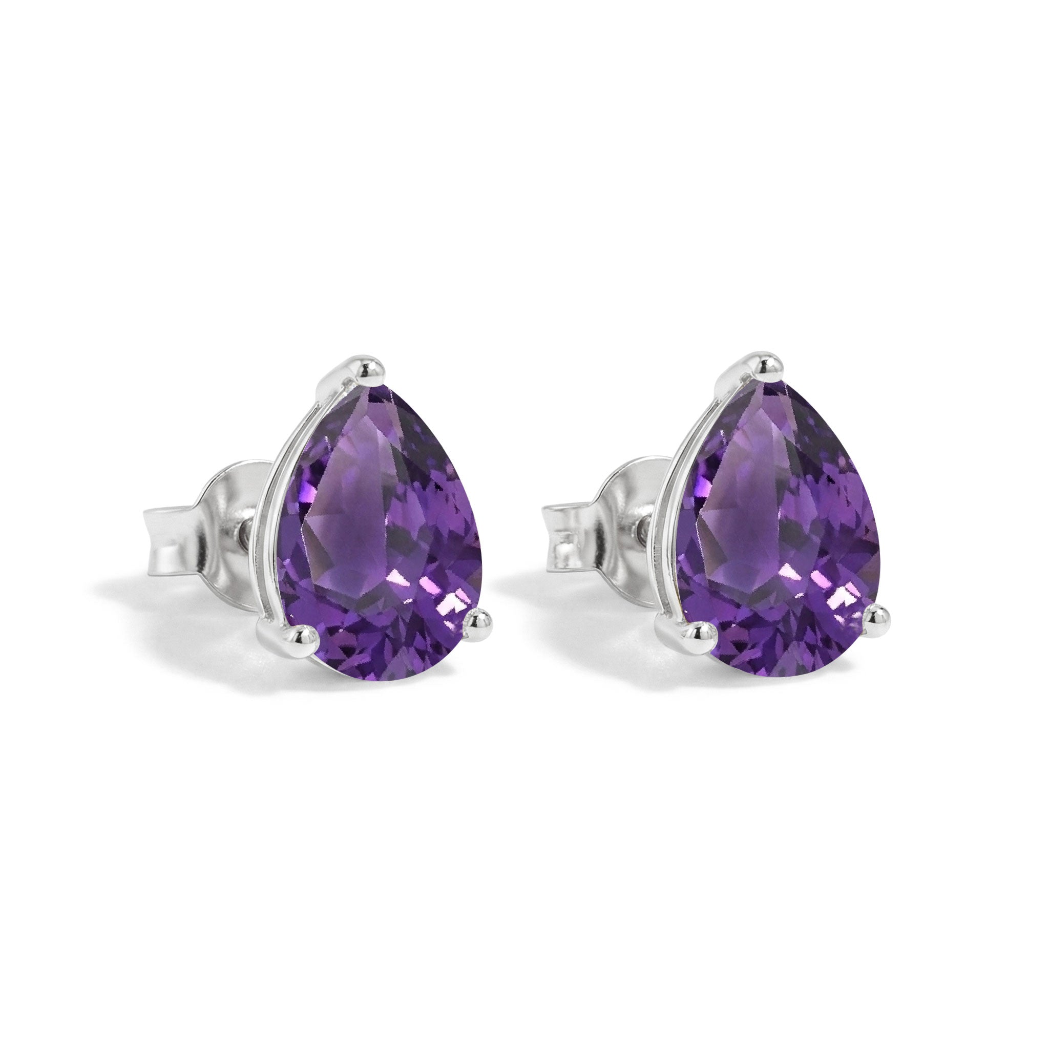 Amethyst Pear Solitaire Stud Earring in 925 Sterling Silver 10X8 MM 5.35ct