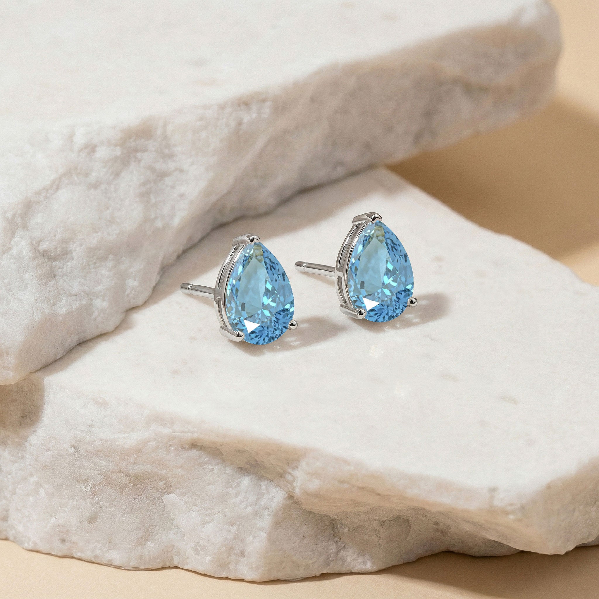 Aquamarine Pear Solitaire Stud Earring in 925 Sterling Silver 10X8 MM 5.35ct