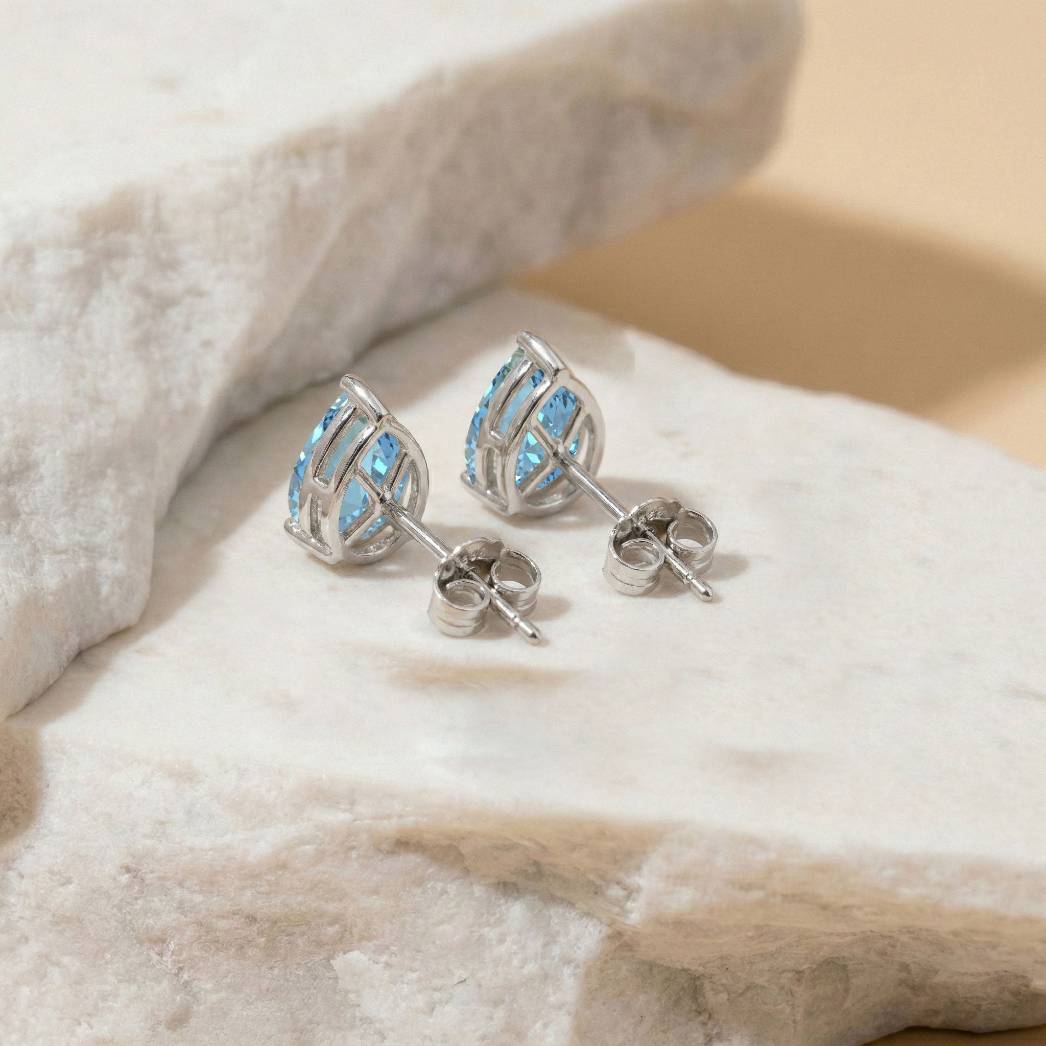 Aquamarine Pear Solitaire Stud Earring in 925 Sterling Silver 10X8 MM 5.35ct