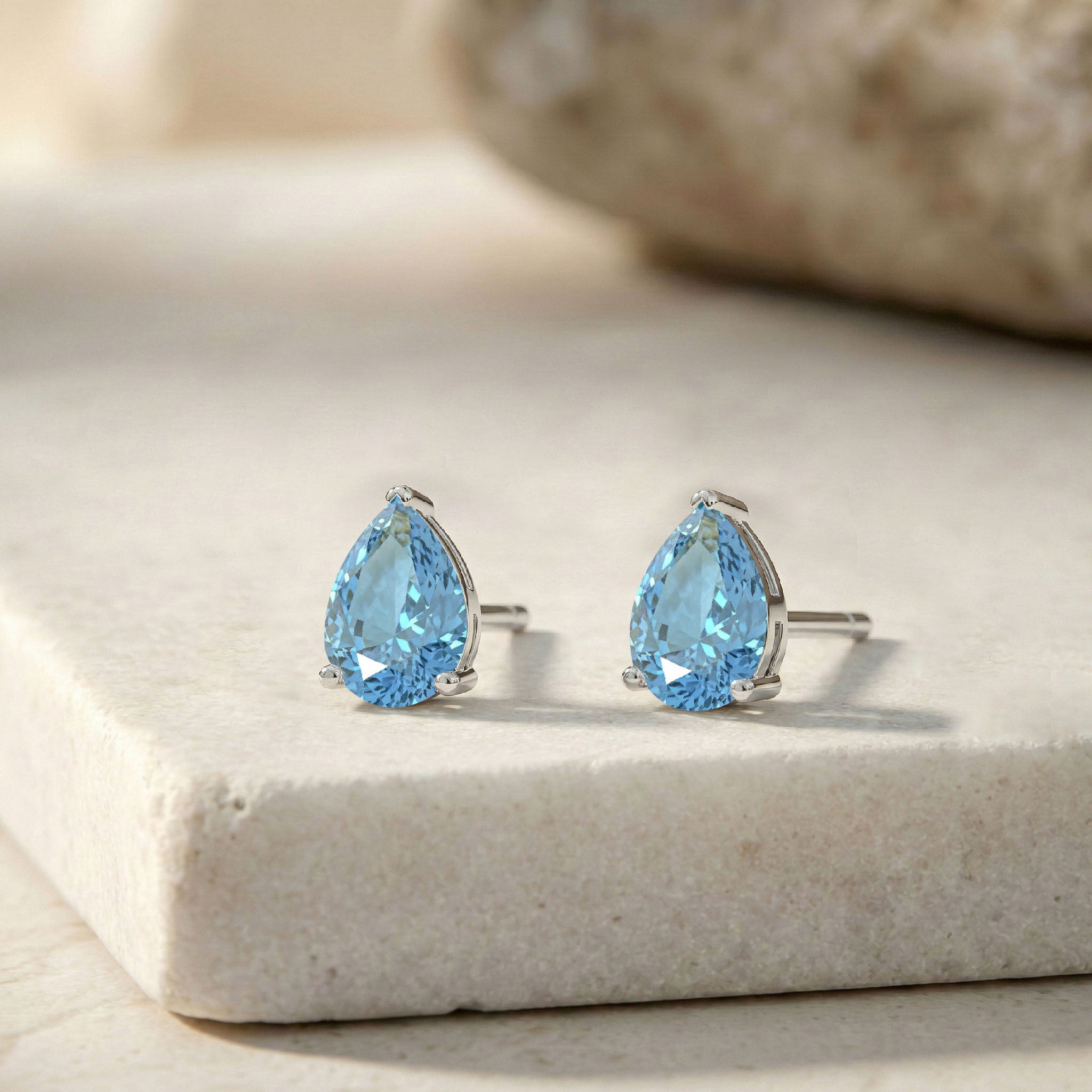 Aquamarine Pear Solitaire Stud Earring in 925 Sterling Silver 10X8 MM 5.35ct