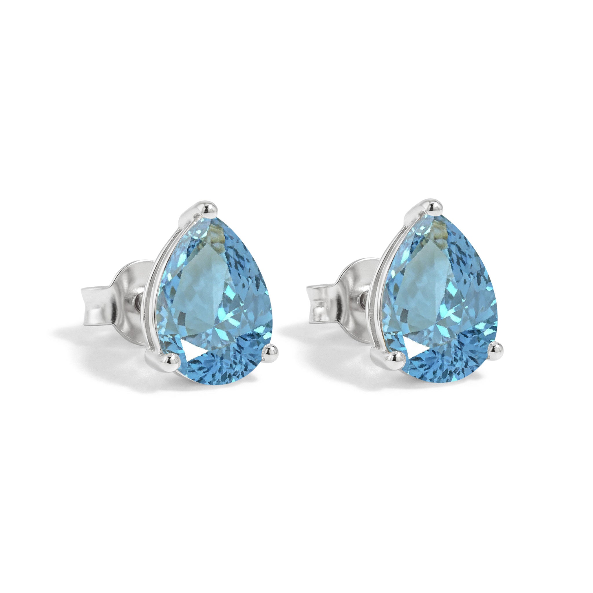 Aquamarine Pear Solitaire Stud Earring in 925 Sterling Silver 10X8 MM 5.35ct