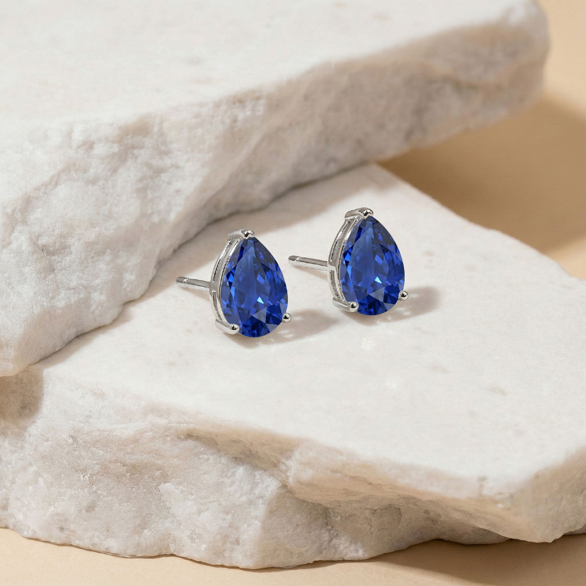 Blue Sapphire Hoop Earrings Pear Design