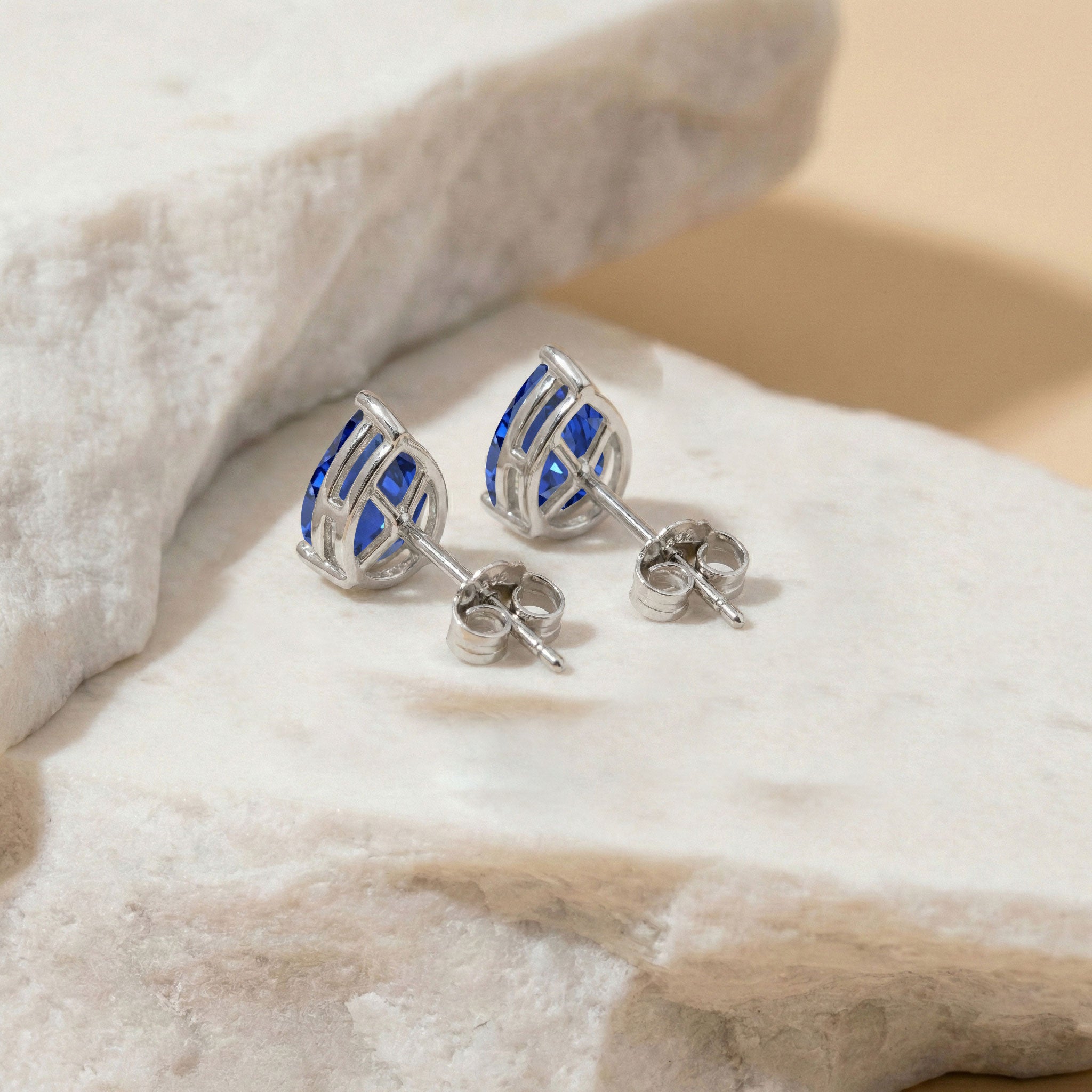 Blue Sapphire Pear Solitaire Stud Earring in 925 Sterling Silver 10X8 MM 5.35ct