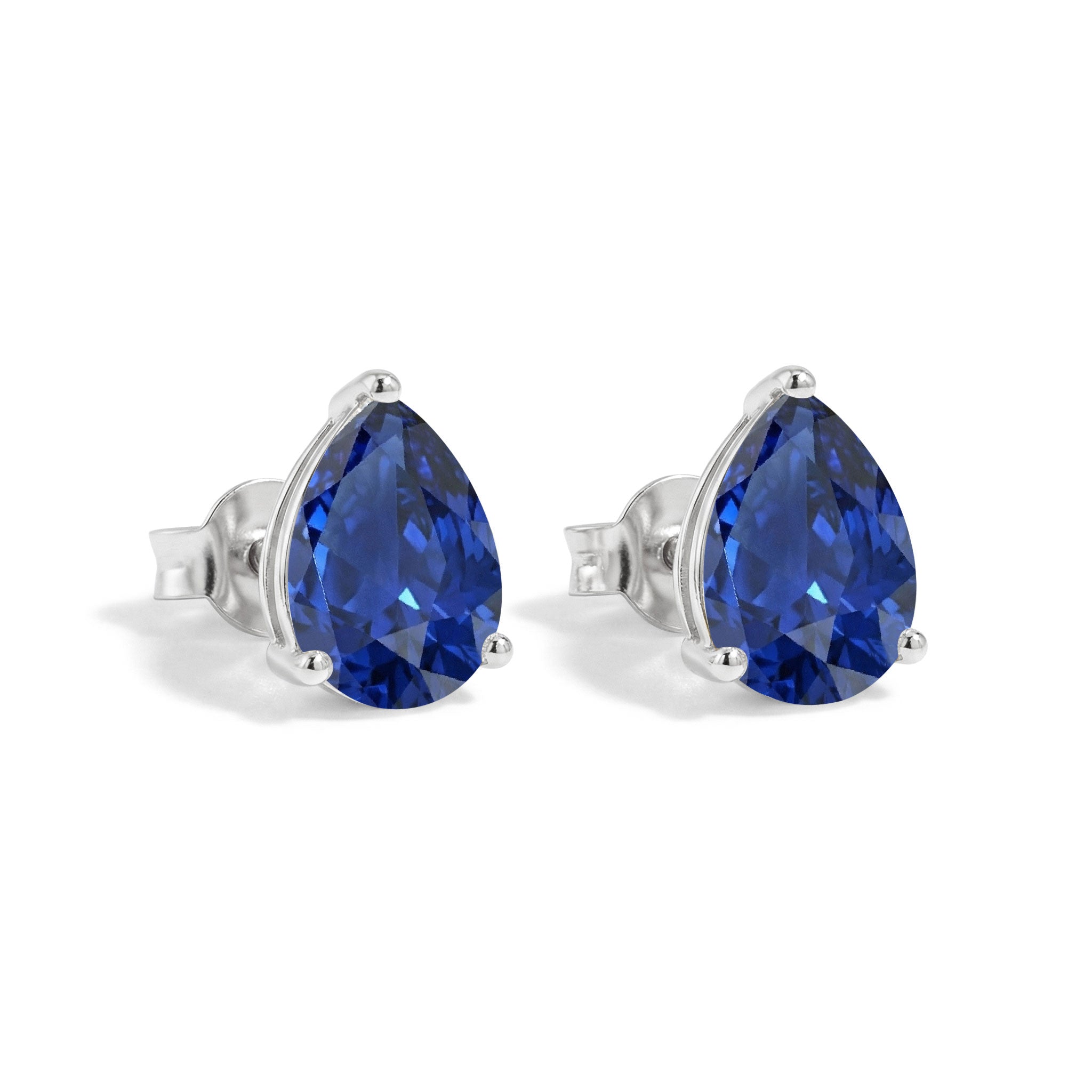 Blue Sapphire Pear Solitaire Stud Earring in 925 Sterling Silver 10X8 MM 5.35ct
