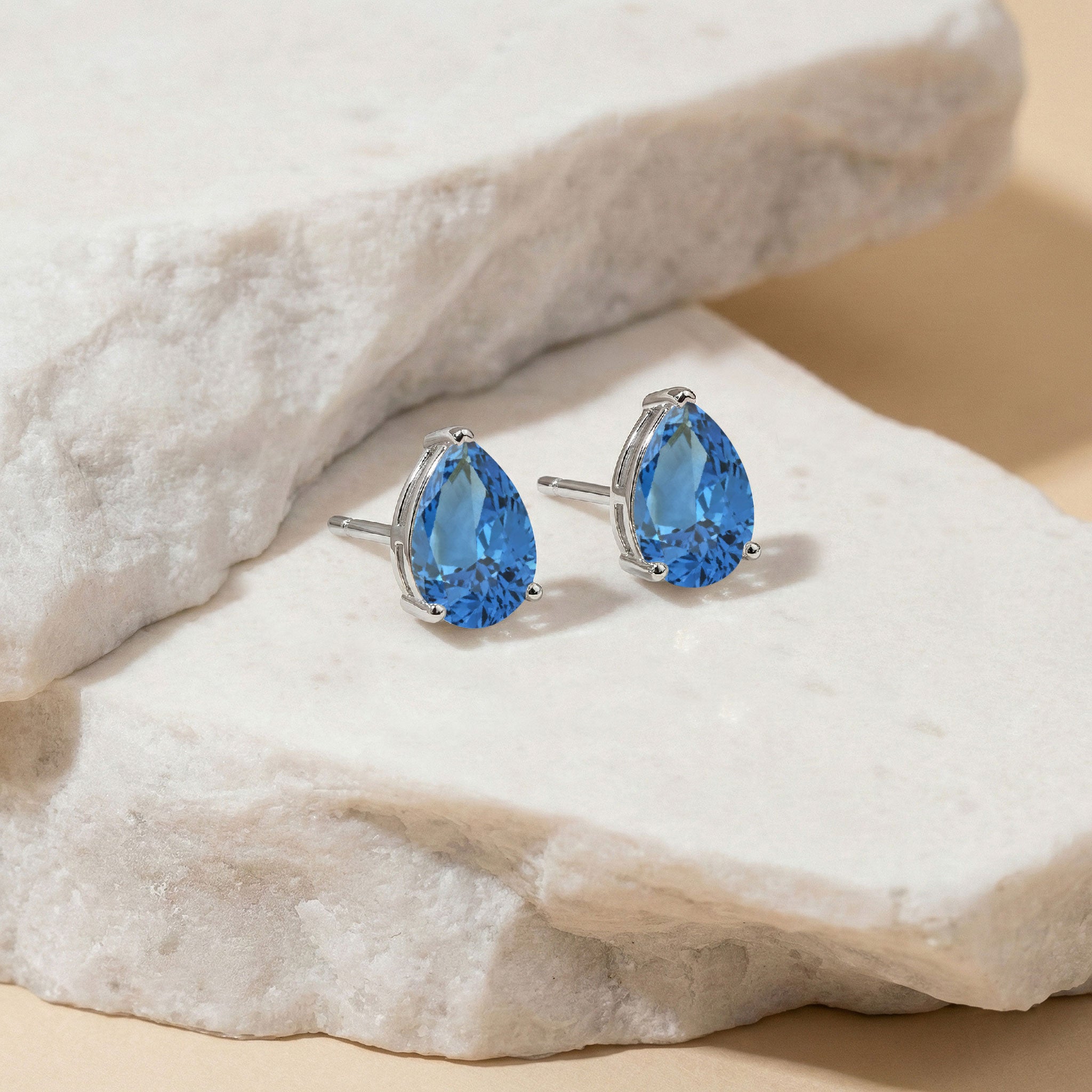 Blue Topaz Pear Solitaire Stud Earring in 925 Sterling Silver 10X8 MM 5.35ct