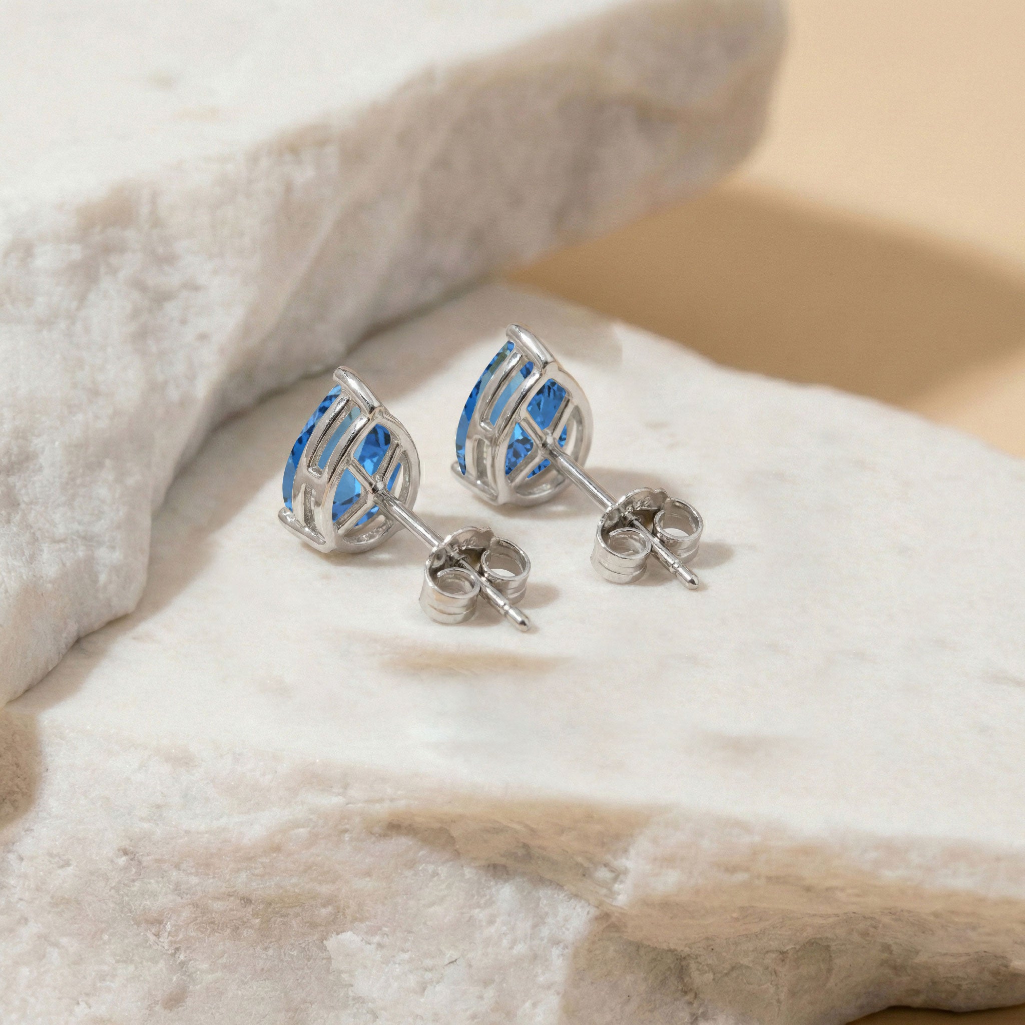 Blue Topaz Pear Solitaire Stud Earring in 925 Sterling Silver 10X8 MM 5.35ct