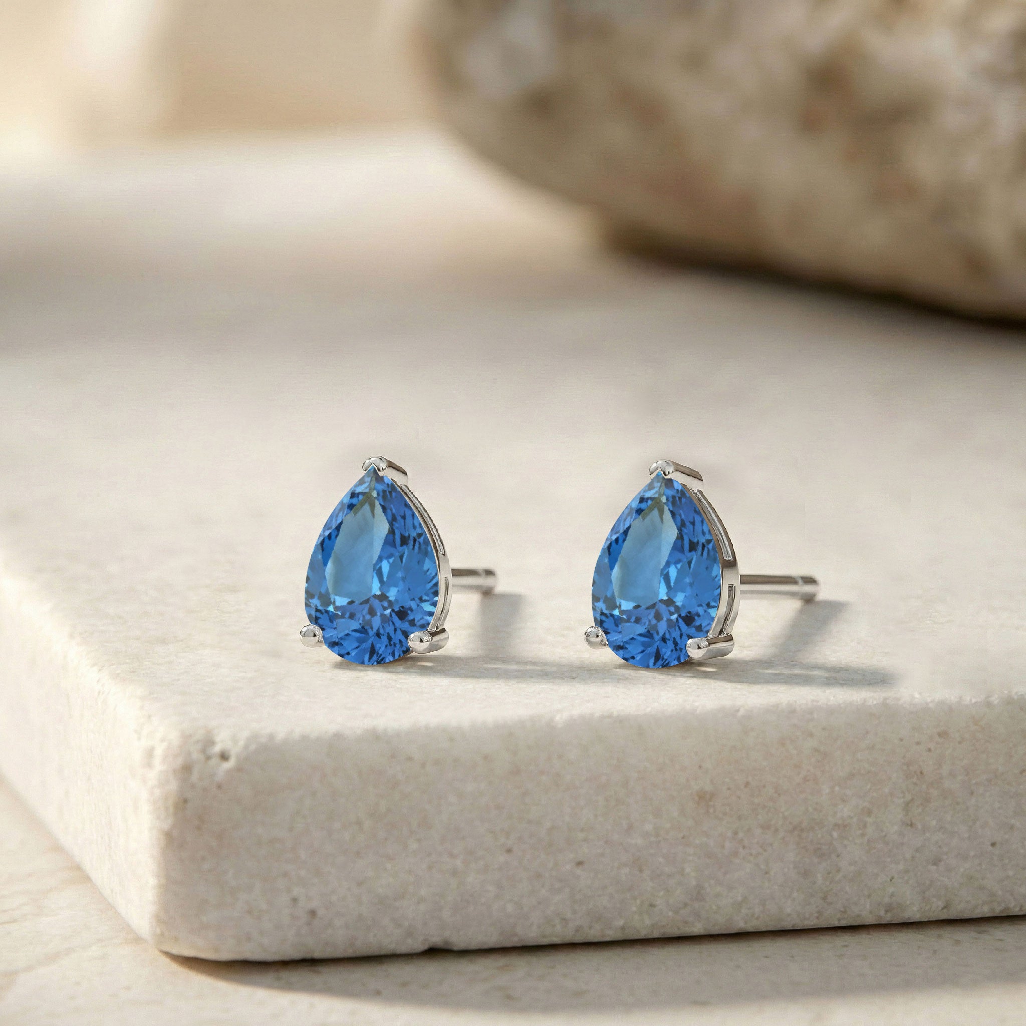 Blue Topaz Pear Solitaire Stud Earring in 925 Sterling Silver 10X8 MM 5.35ct