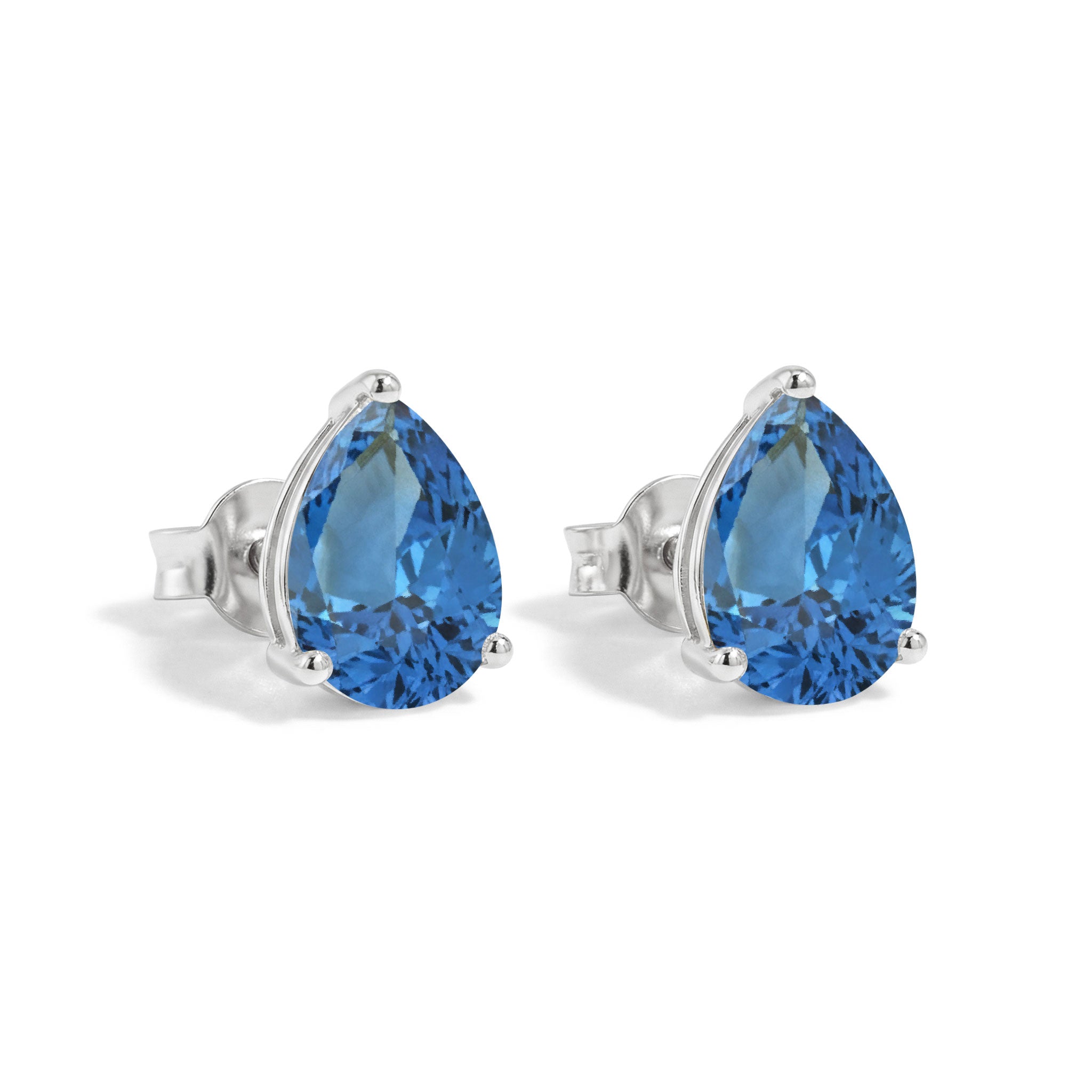 Blue Topaz Pear Solitaire Stud Earring in 925 Sterling Silver 10X8 MM 5.35ct