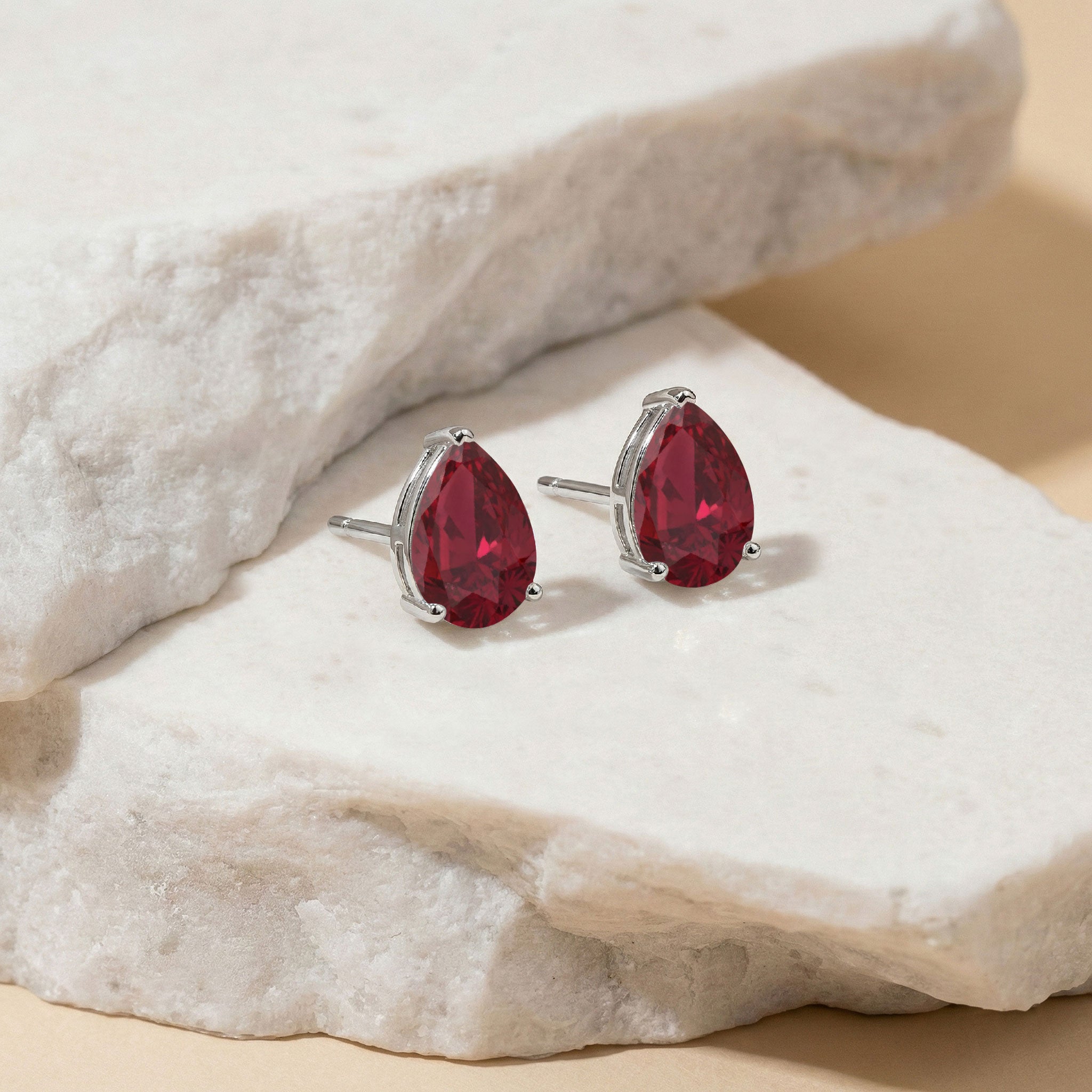 Ruby Pear Solitaire Stud Earring in 925 Sterling Silver 10X8 MM 5.35ct