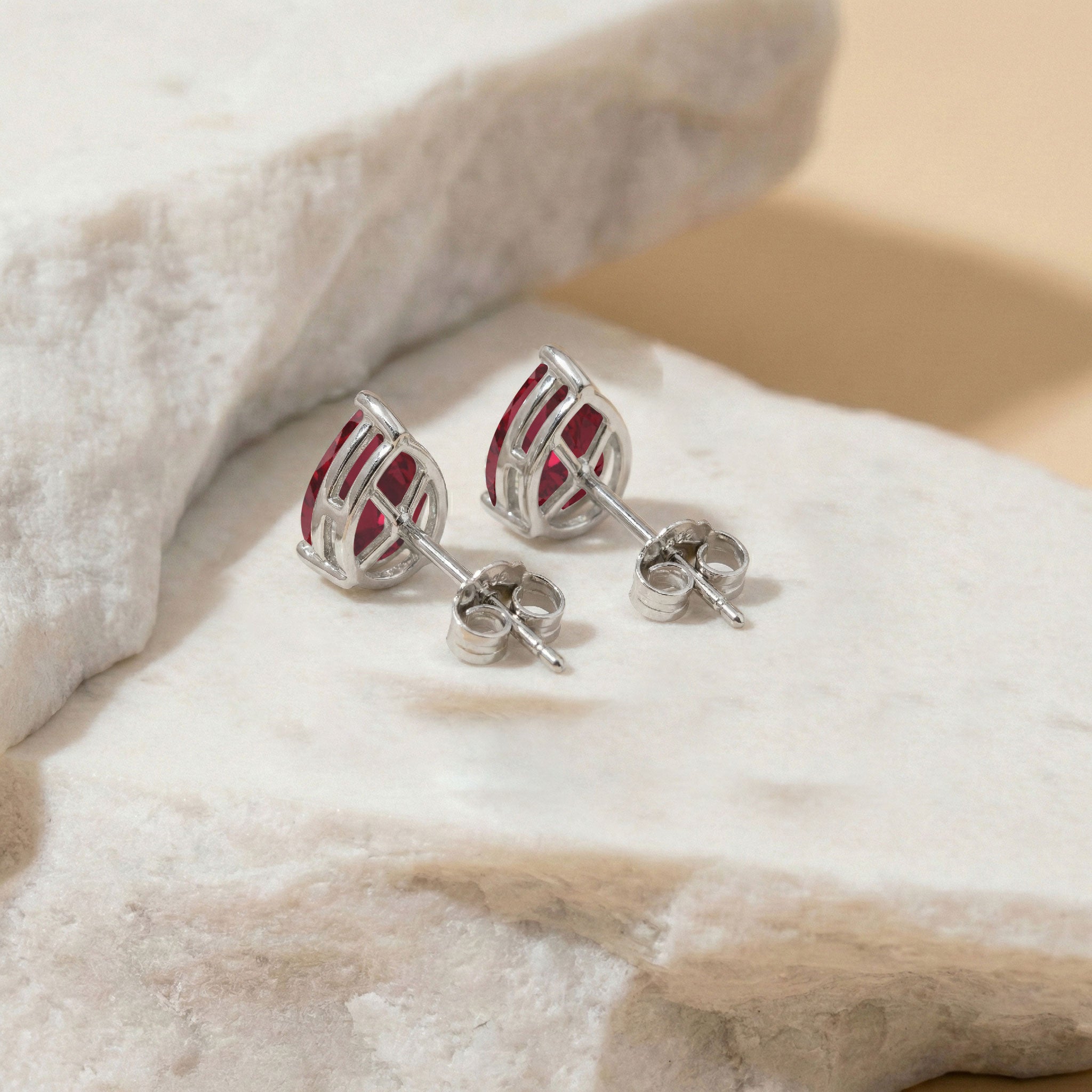 Ruby Pear Solitaire Stud Earring in 925 Sterling Silver 10X8 MM 5.35ct