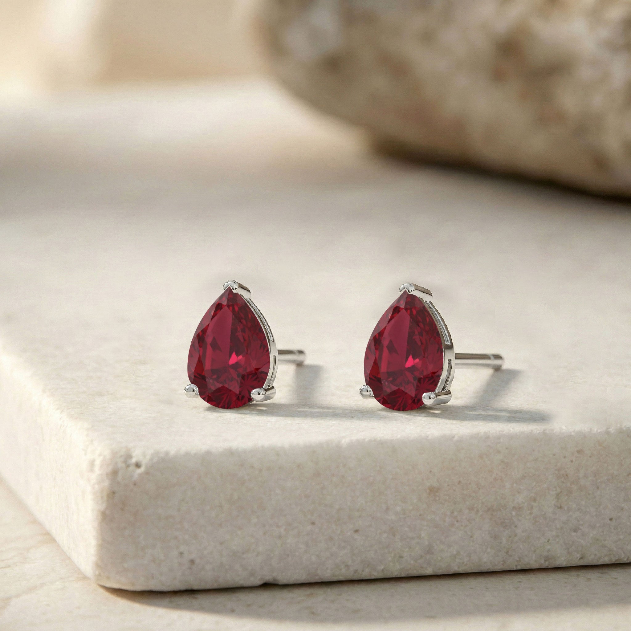 Ruby Pear Solitaire Stud Earring in 925 Sterling Silver 10X8 MM 5.35ct