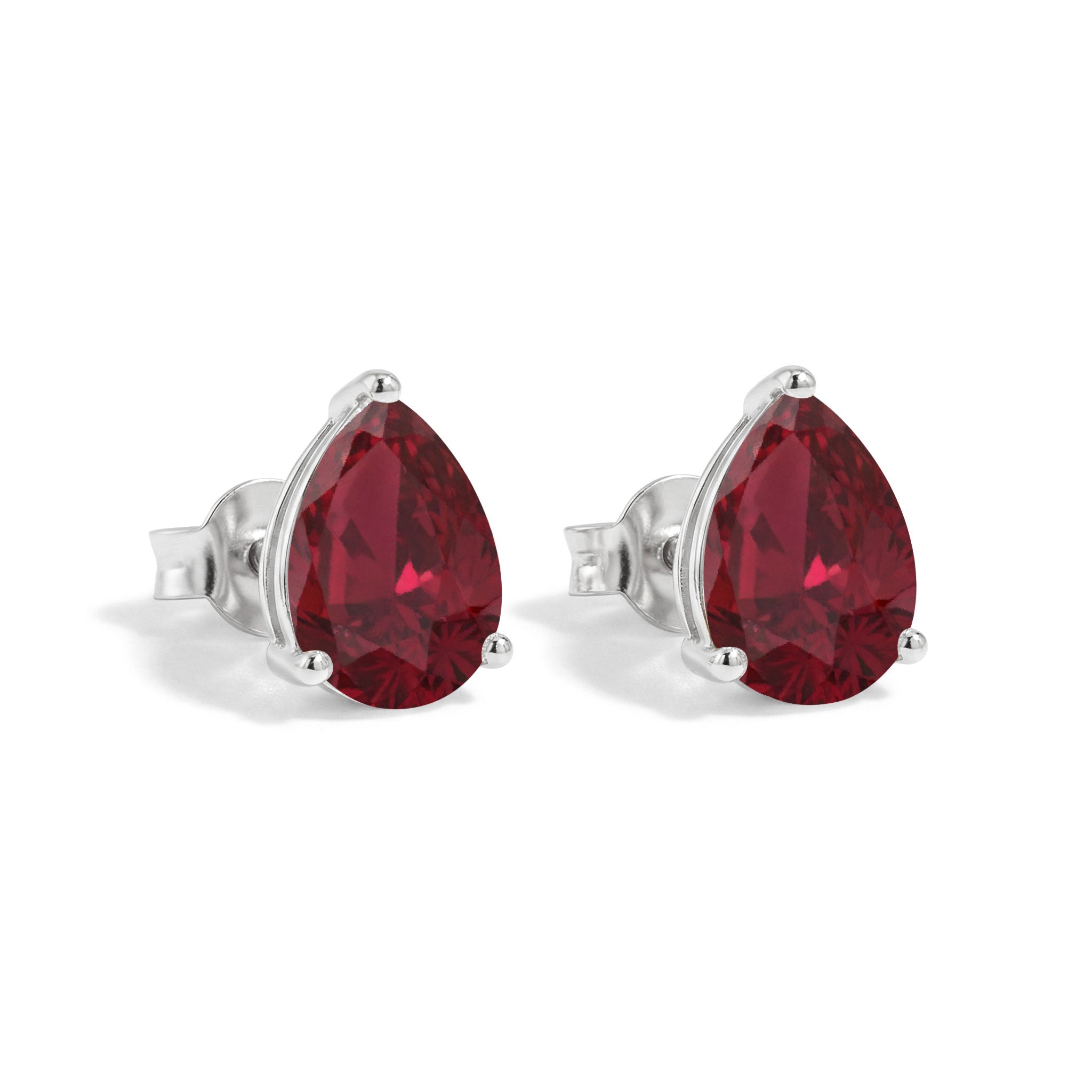 Ruby Pear Solitaire Stud Earring in 925 Sterling Silver 10X8 MM 5.35ct