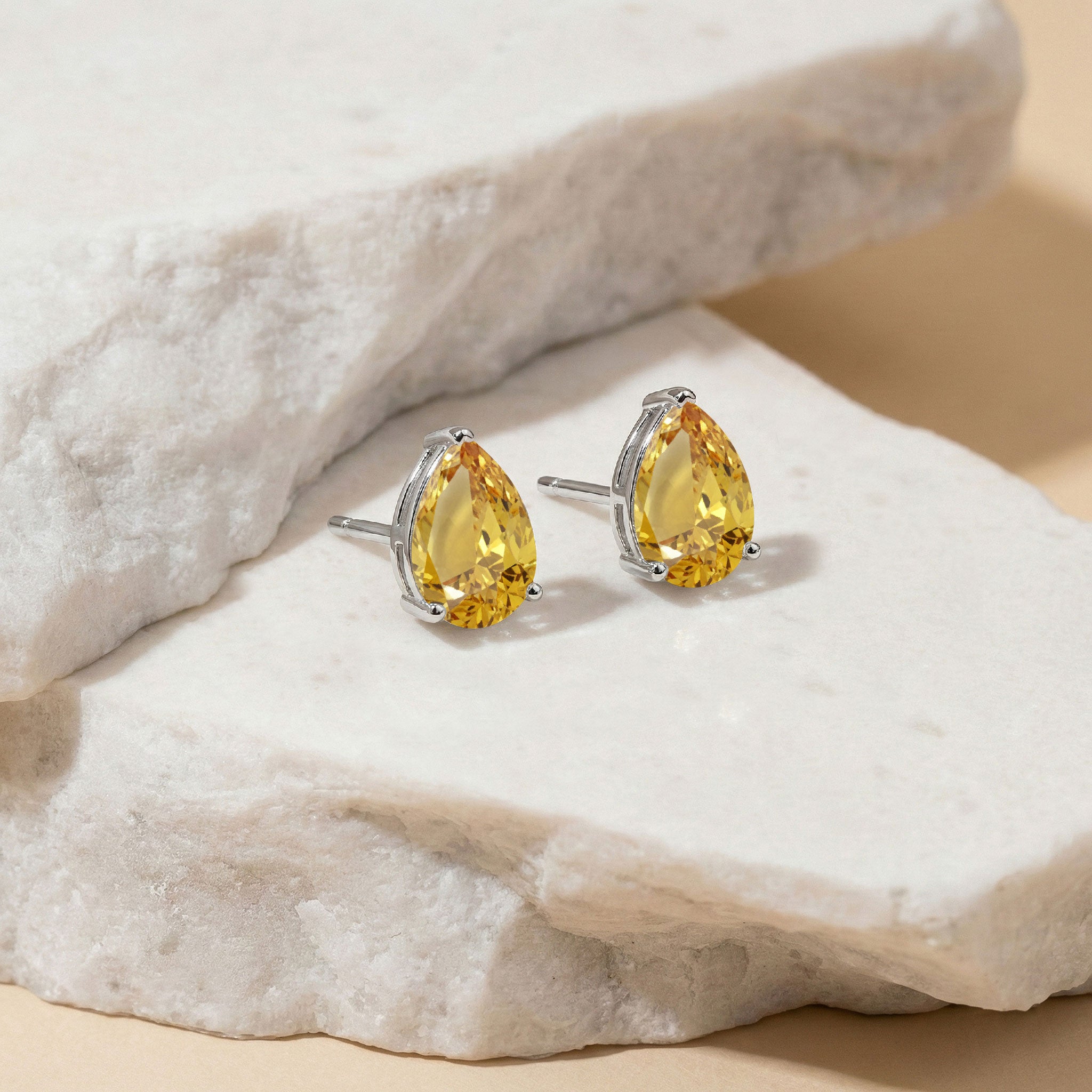 Citrine Pear Solitaire Stud Earring in 925 Sterling Silver 10X8 MM 5.35ct
