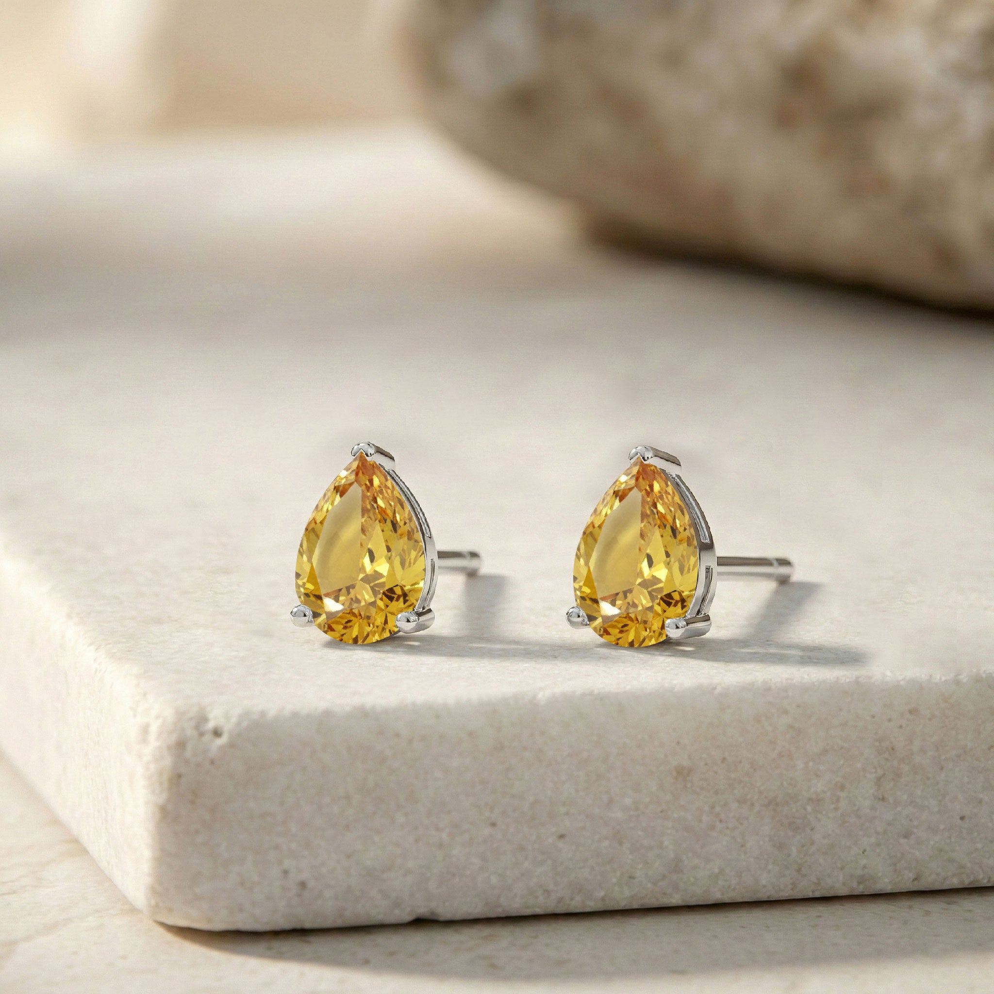 Citrine Pear Solitaire Stud Earring in 925 Sterling Silver 10X8 MM 5.35ct