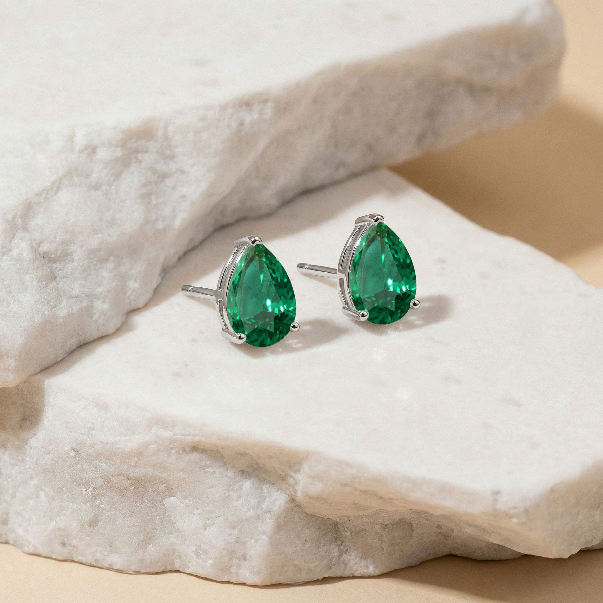 Emerald Pear Solitaire Stud Earring in 925 Sterling Silver 10X8 MM 5.35ct