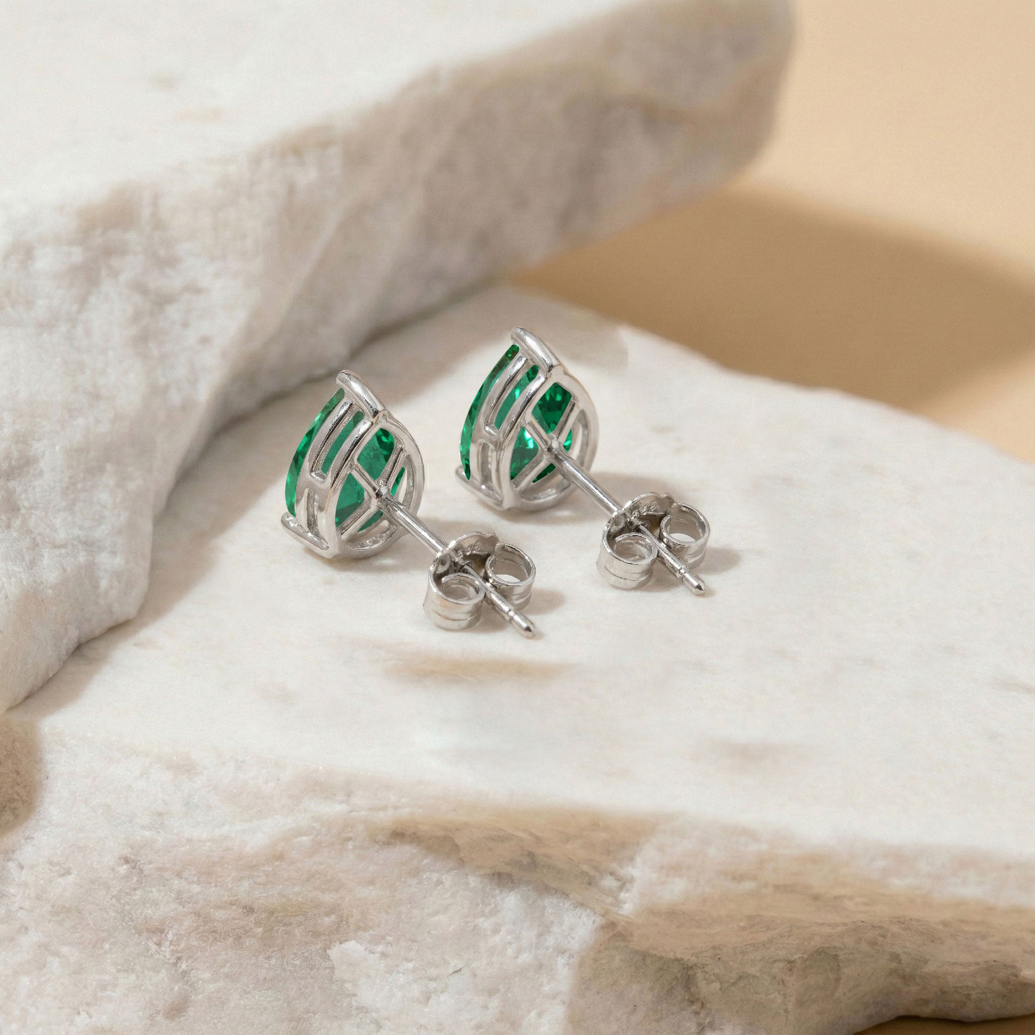 Emerald Pear Solitaire Stud Earring in 925 Sterling Silver 10X8 MM 5.35ct