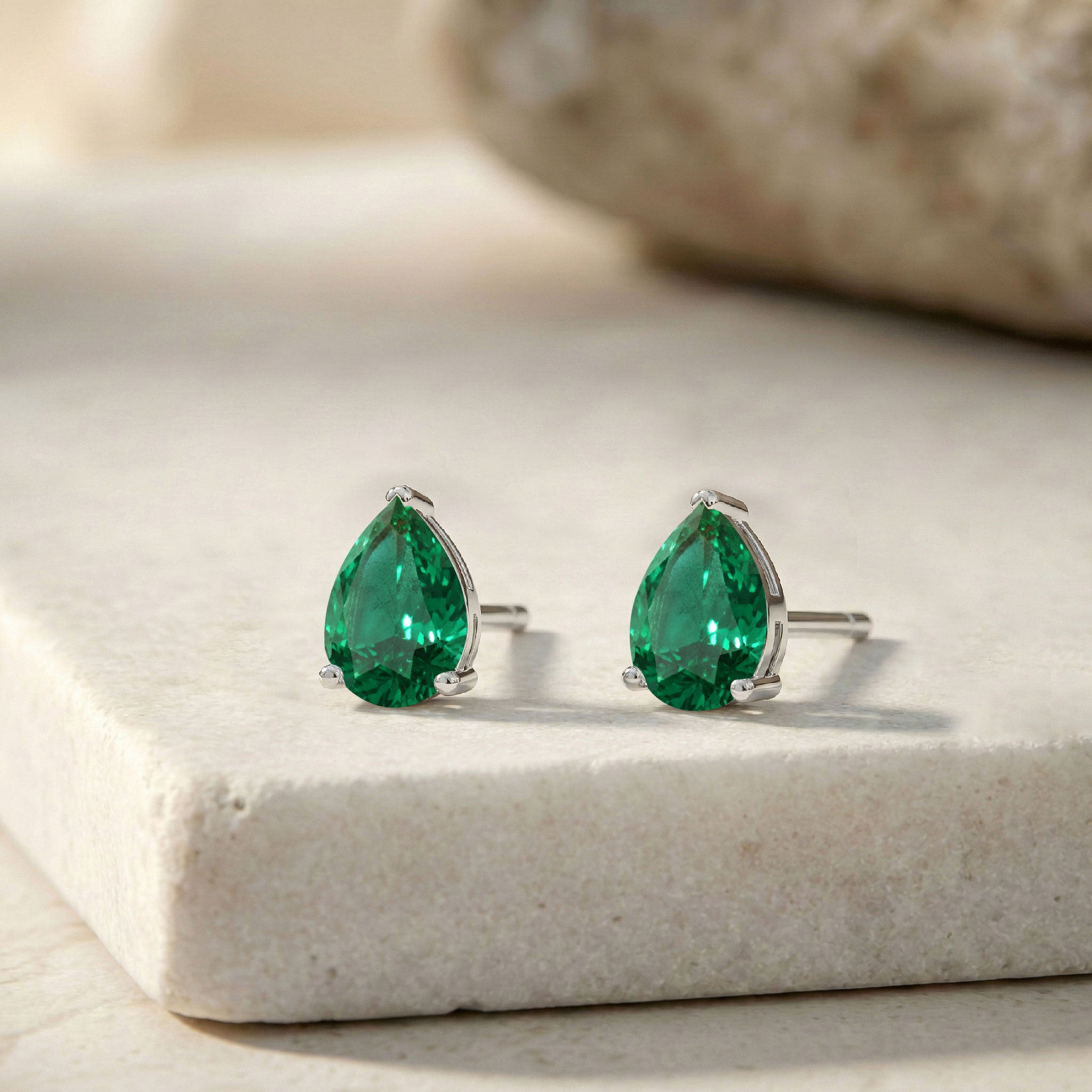 Emerald Pear Solitaire Stud Earring in 925 Sterling Silver 10X8 MM 5.35ct