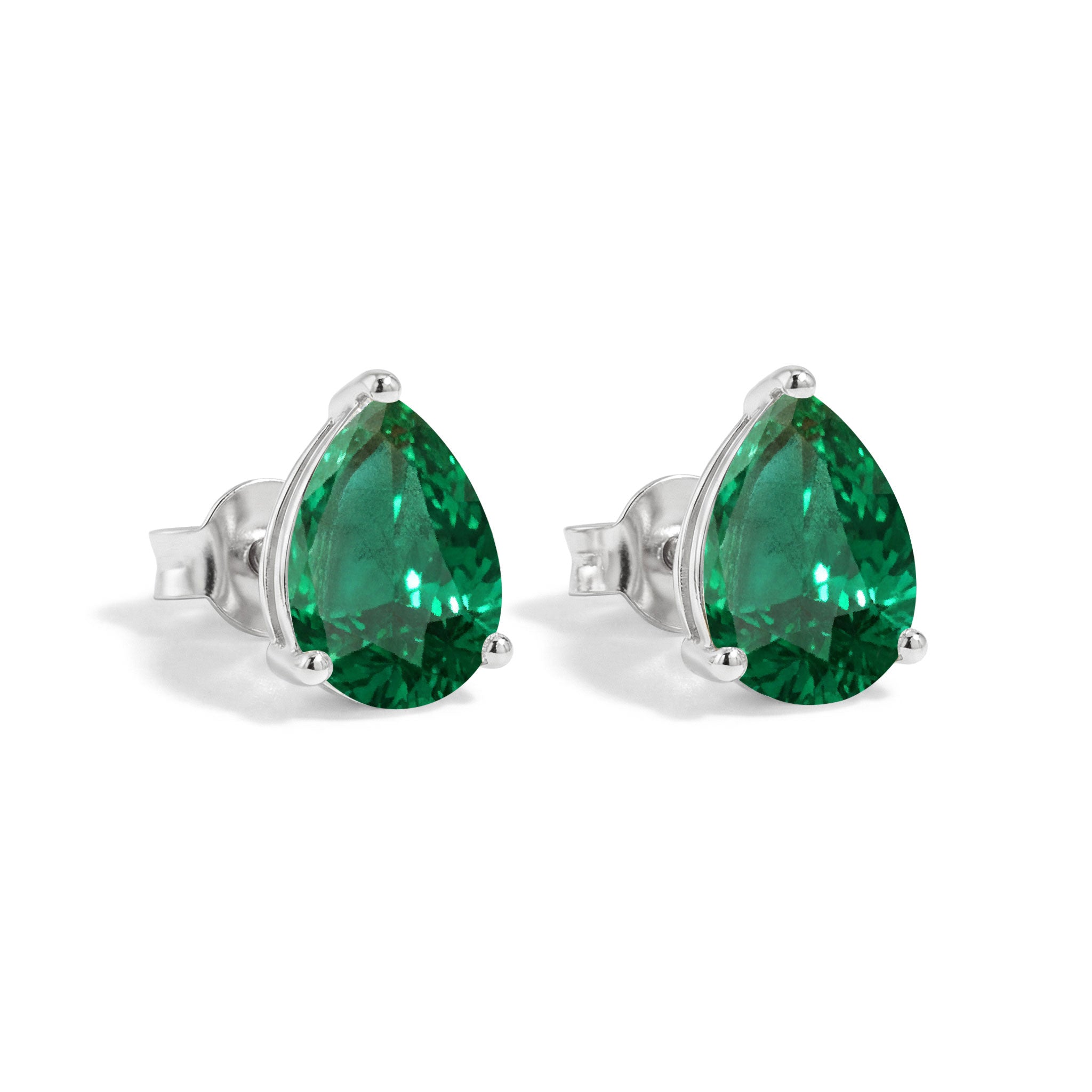 Emerald Pear Solitaire Stud Earring in 925 Sterling Silver 10X8 MM 5.35ct