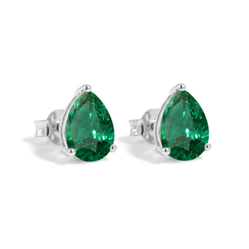 Emerald Pear Solitaire Stud Earring in 925 Sterling Silver 10X8 MM 5.35ct