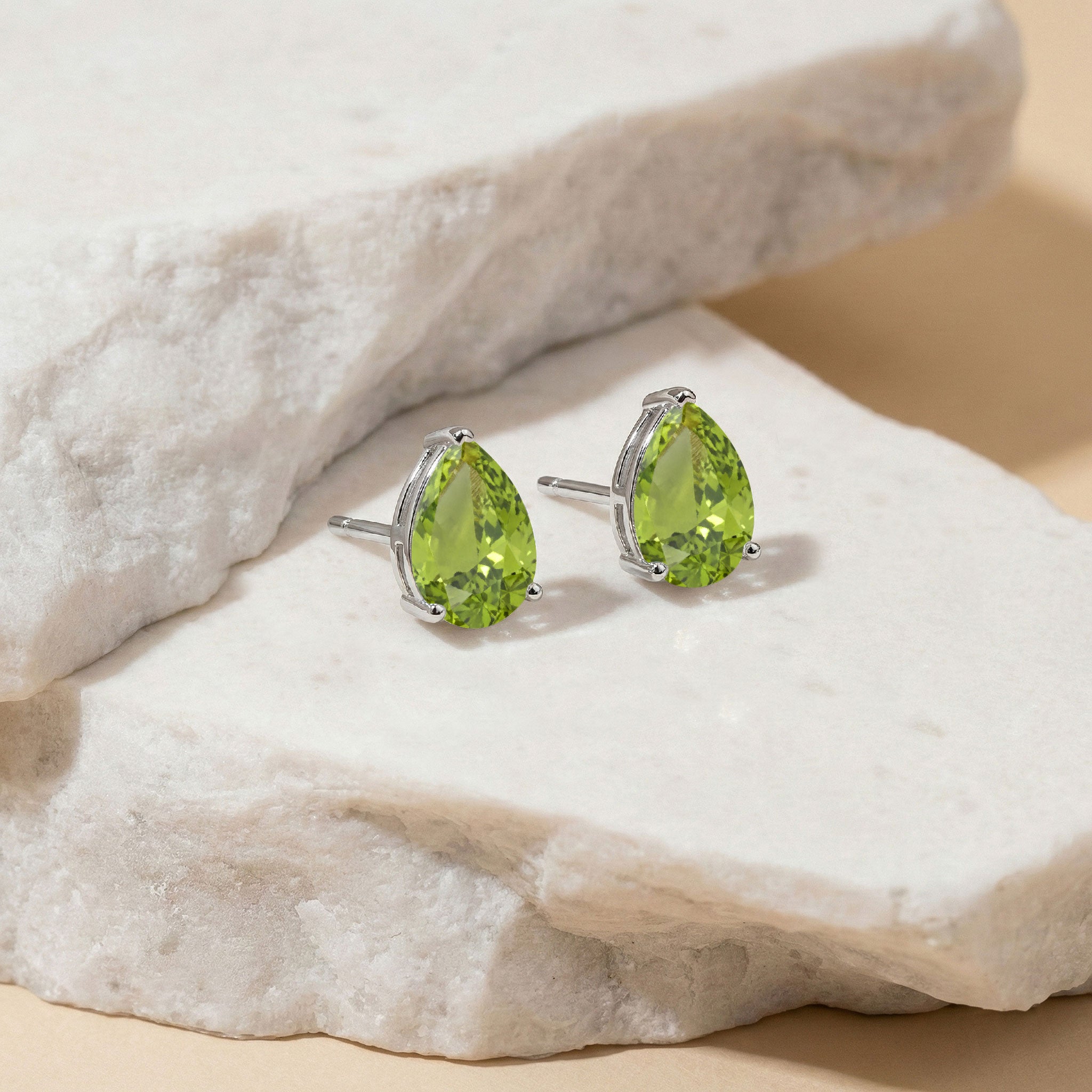 Peridot Pear Solitaire Stud Earring in 925 Sterling Silver 10X8 MM 5.35ct