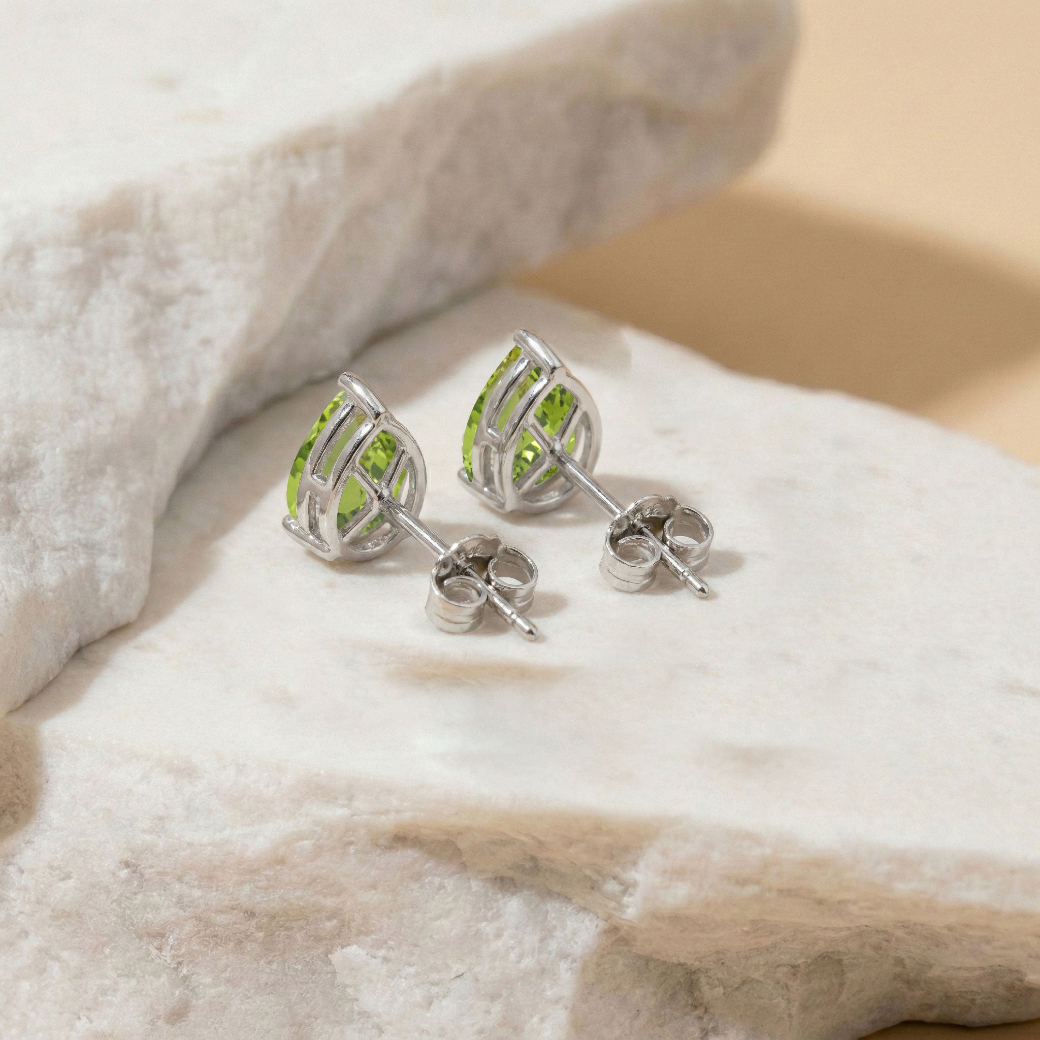 Peridot Pear Solitaire Stud Earring in 925 Sterling Silver 10X8 MM 5.35ct