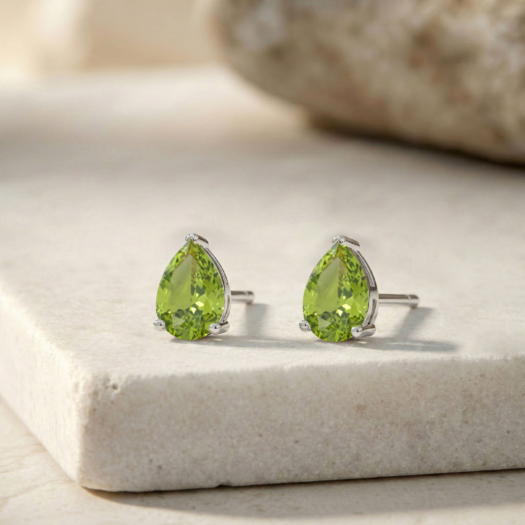 Peridot Pear Solitaire Stud Earring in 925 Sterling Silver 10X8 MM 5.35ct