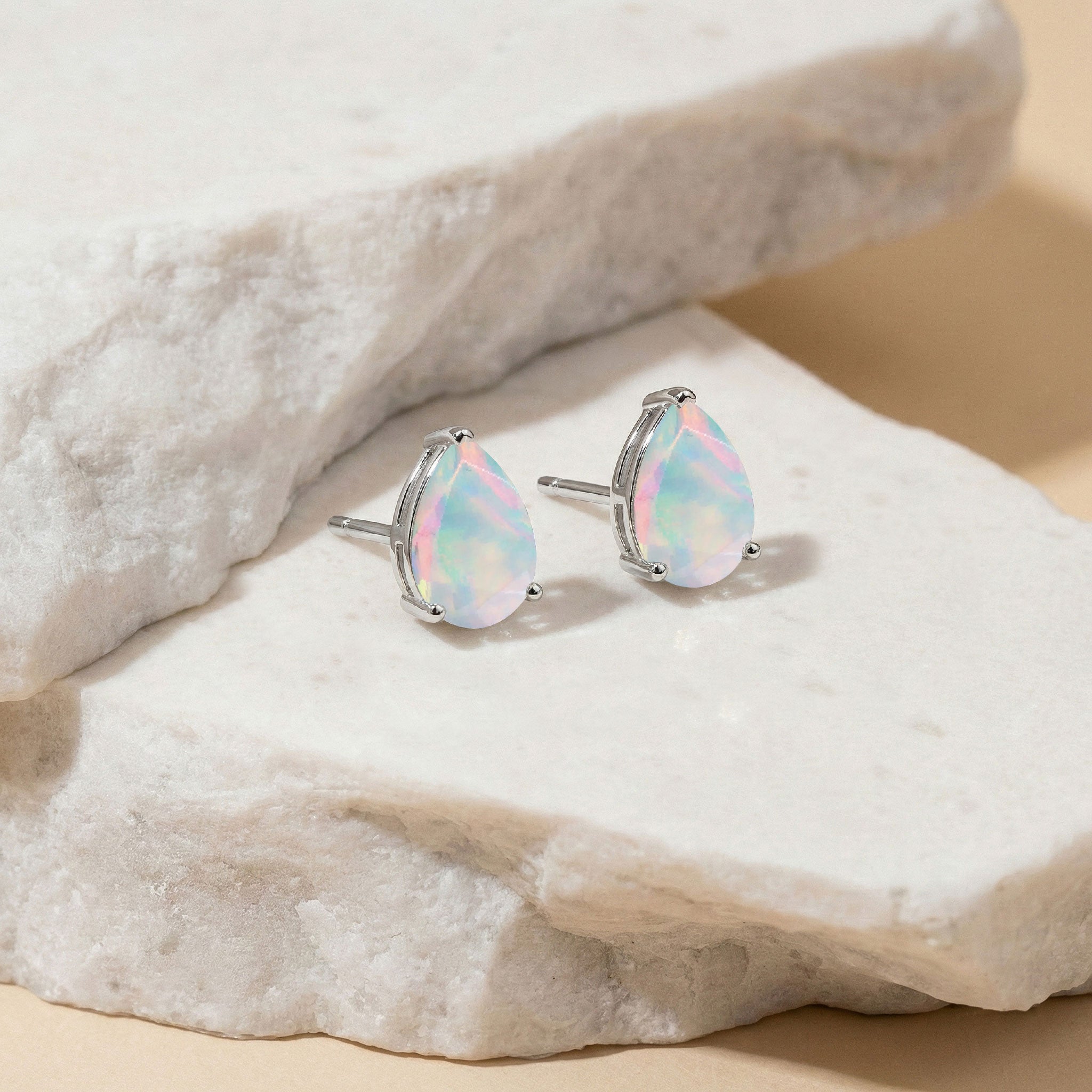 White Opal Pear Solitaire Stud Earring in 925 Sterling Silver 10X8 MM 5.35ct