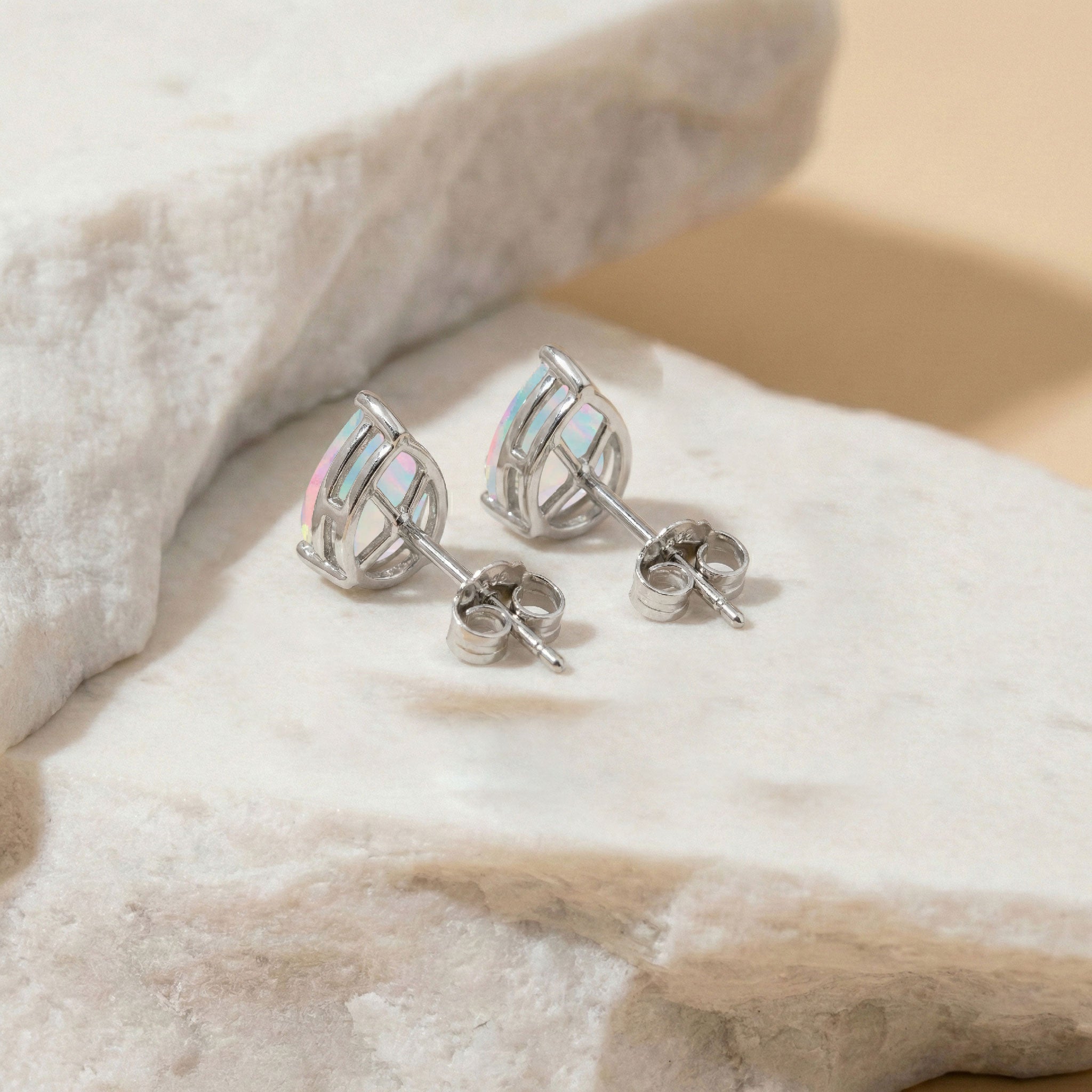 White Opal Pear Solitaire Stud Earring in 925 Sterling Silver 10X8 MM 5.35ct
