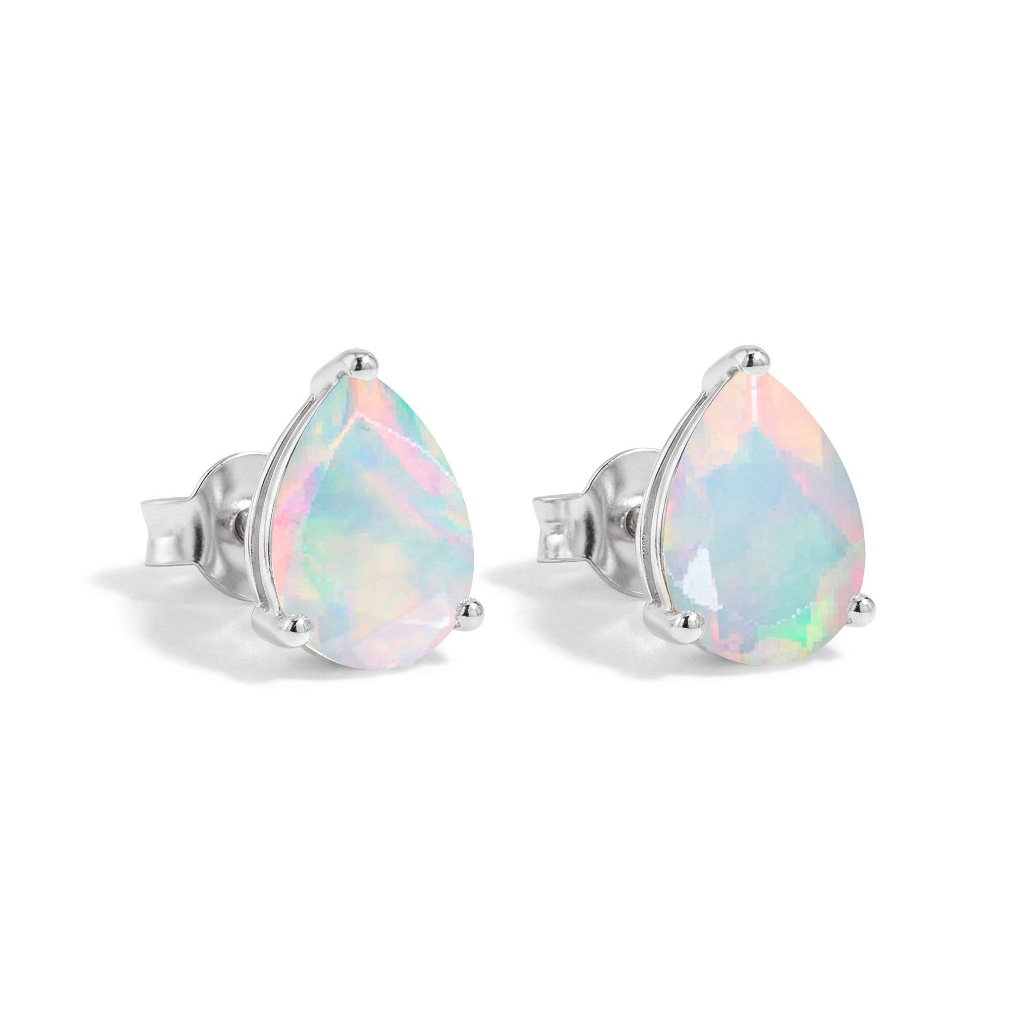 White Opal Pear Solitaire Stud Earring in 925 Sterling Silver 10X8 MM 5.35ct
