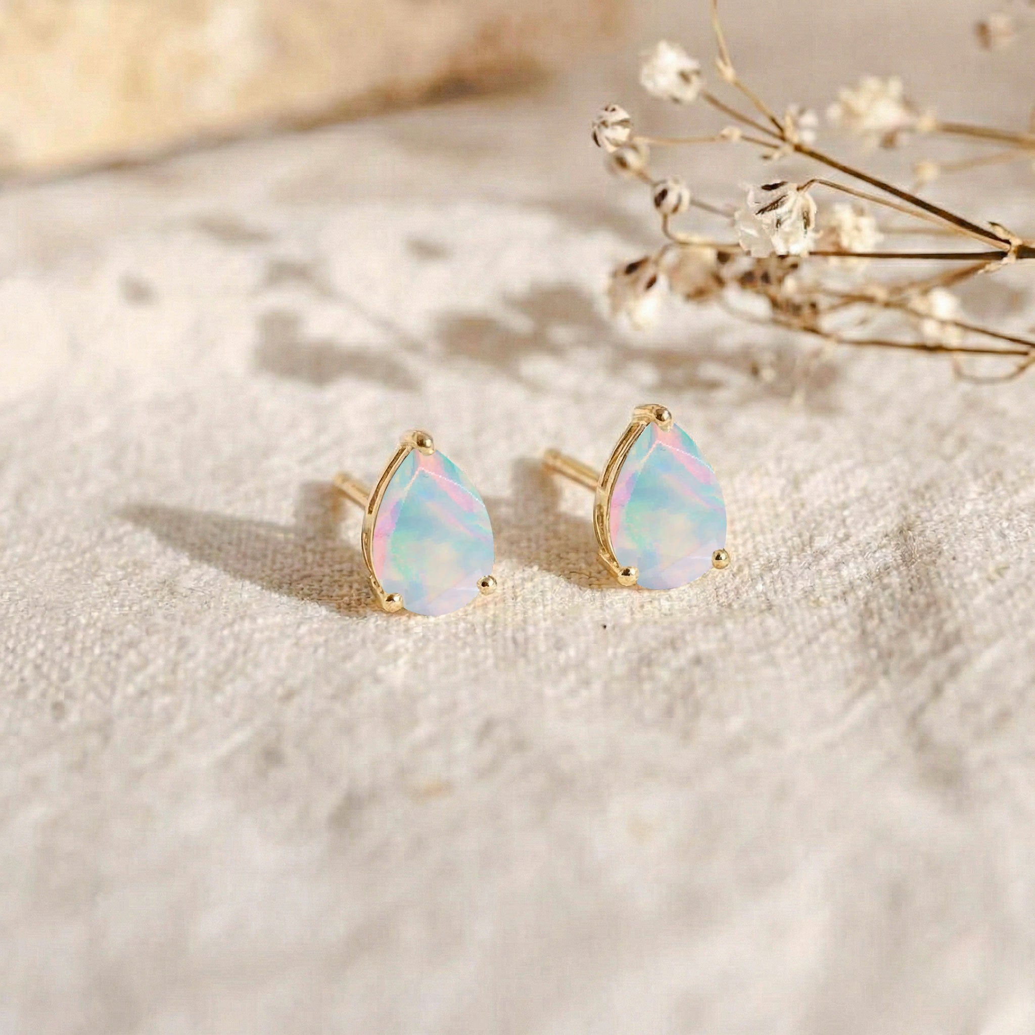 White Opal Pear Solitaire Stud Earring in 925 Sterling Silver 10X8 MM 5.35ct