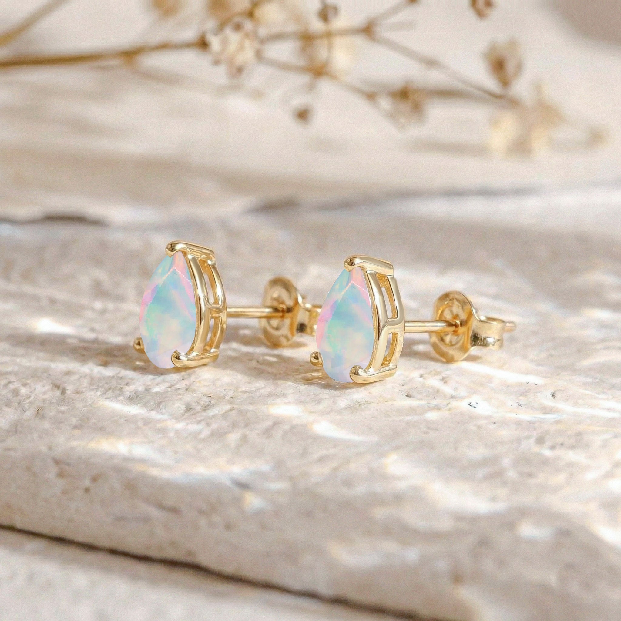 White Opal Pear Solitaire Stud Earring in 925 Sterling Silver 10X8 MM 5.35ct