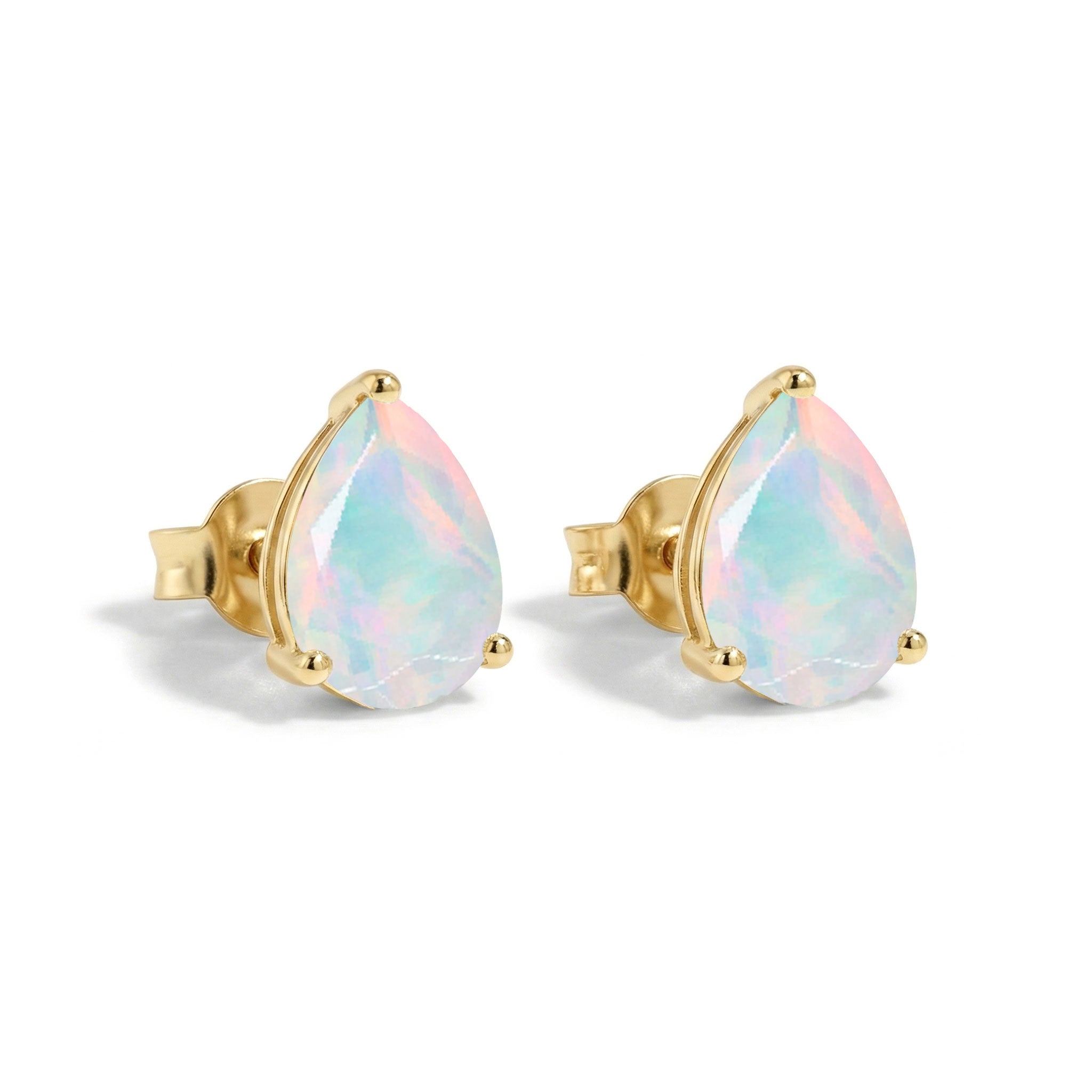 White Opal Pear Solitaire Stud Earring in 925 Sterling Silver 10X8 MM 5.35ct