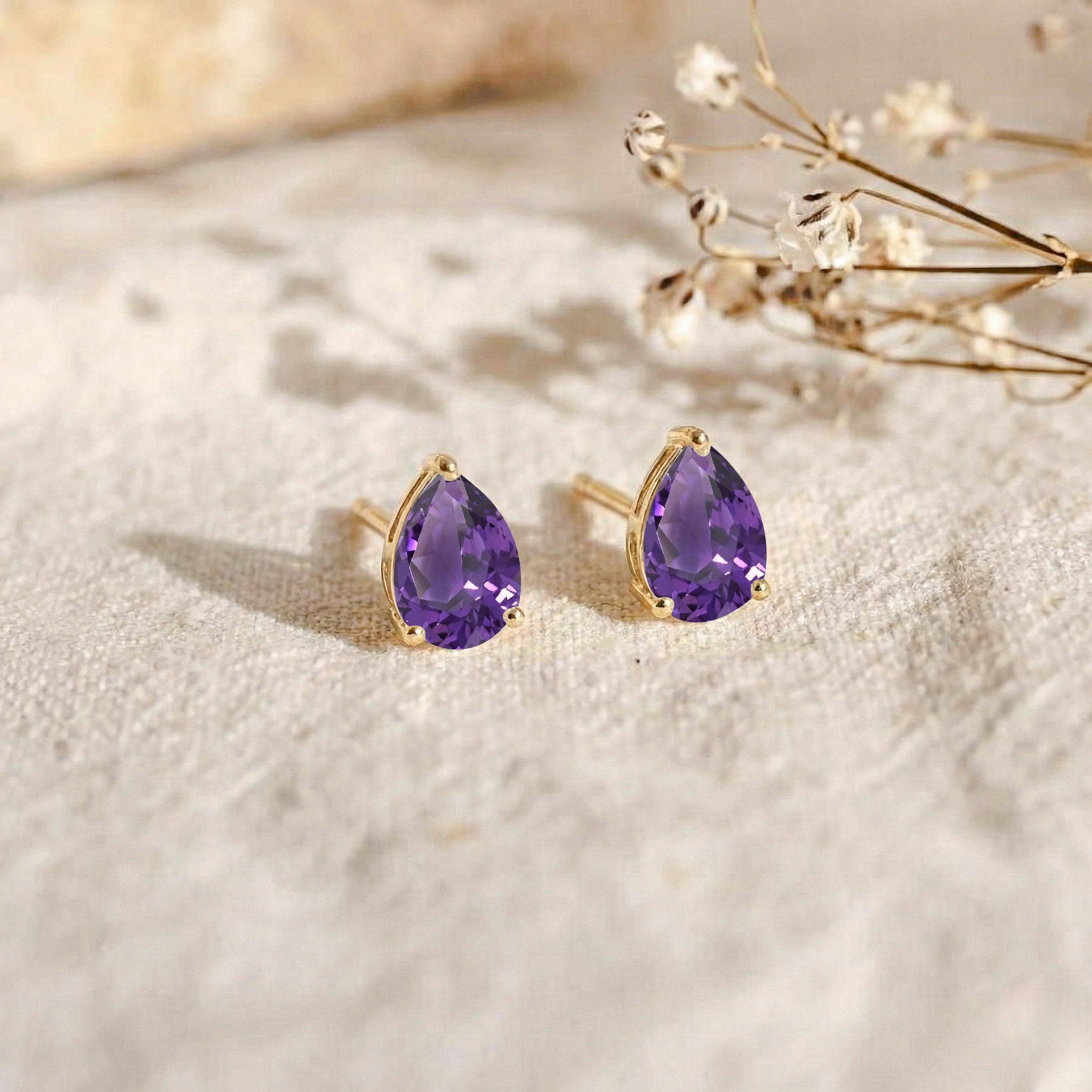 Amethyst Pear Solitaire Stud Earring in 925 Sterling Silver 10X8 MM 5.35ct
