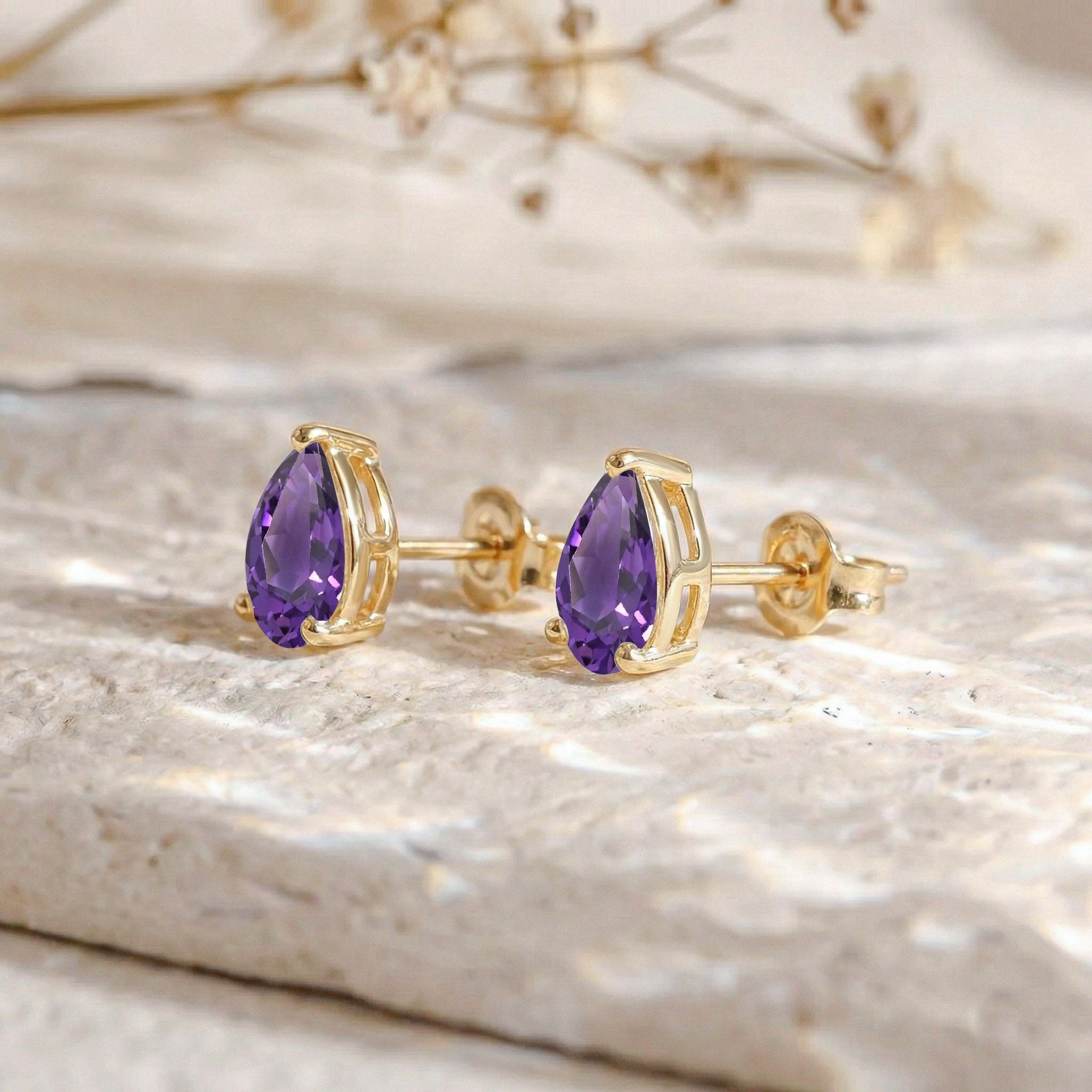 Amethyst Pear Solitaire Stud Earring in 925 Sterling Silver 10X8 MM 5.35ct