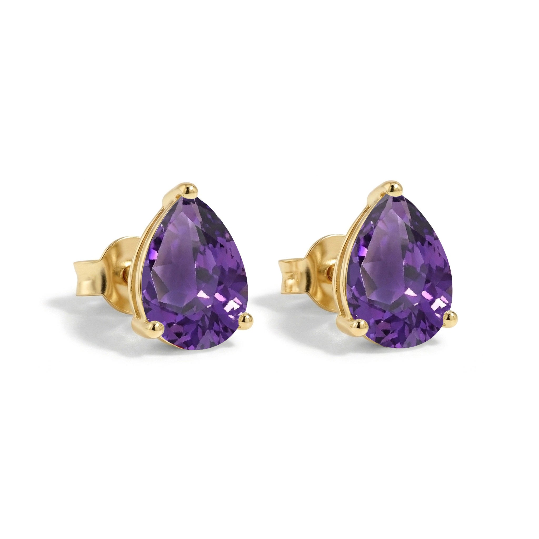 Amethyst Pear Solitaire Stud Earring in 925 Sterling Silver 10X8 MM 5.35ct