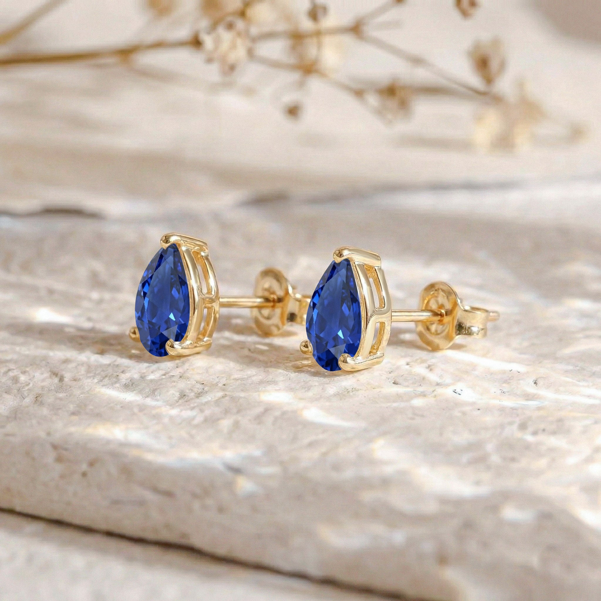 Blue Sapphire Pear Solitaire Stud Earring in 925 Sterling Silver 10X8 MM 5.35ct